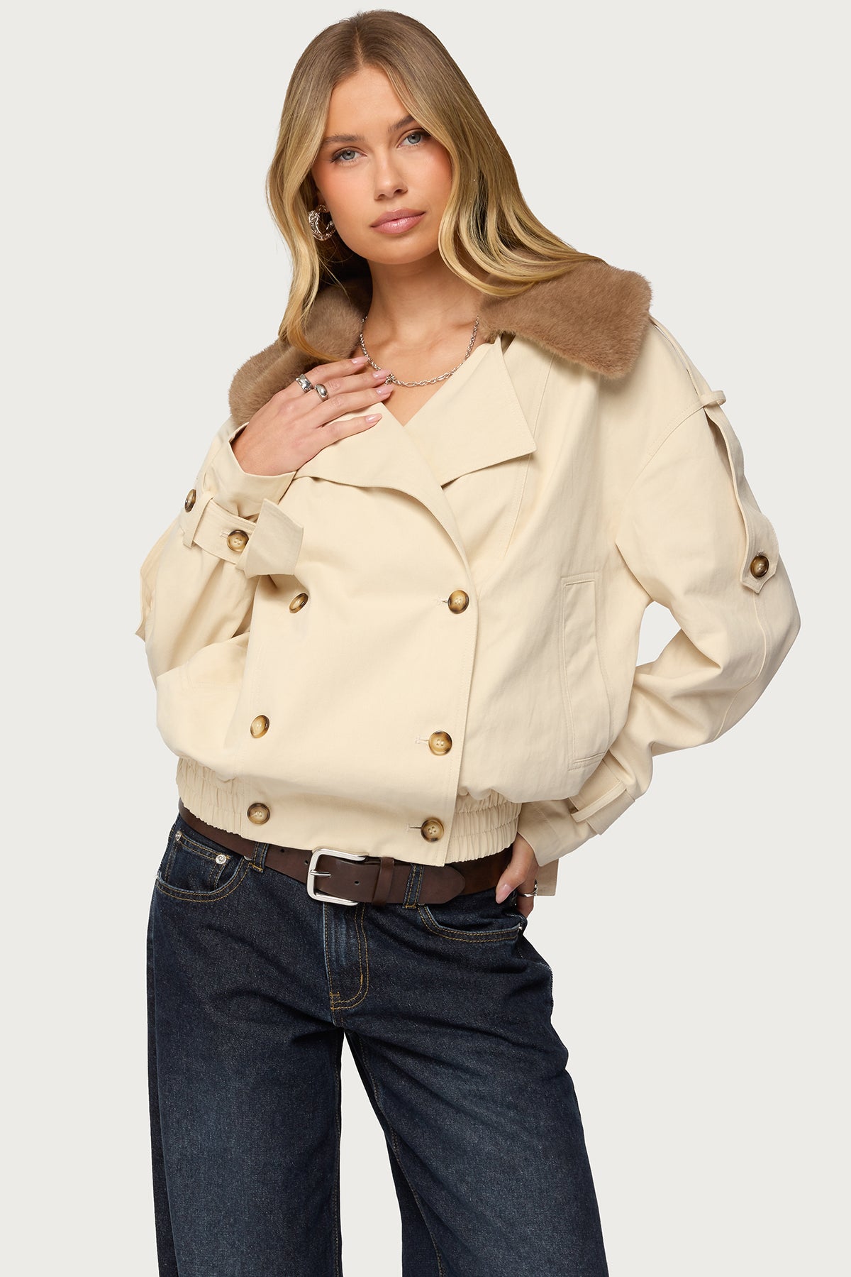 Detachable Faux Fur Trench Coat-Milans Time