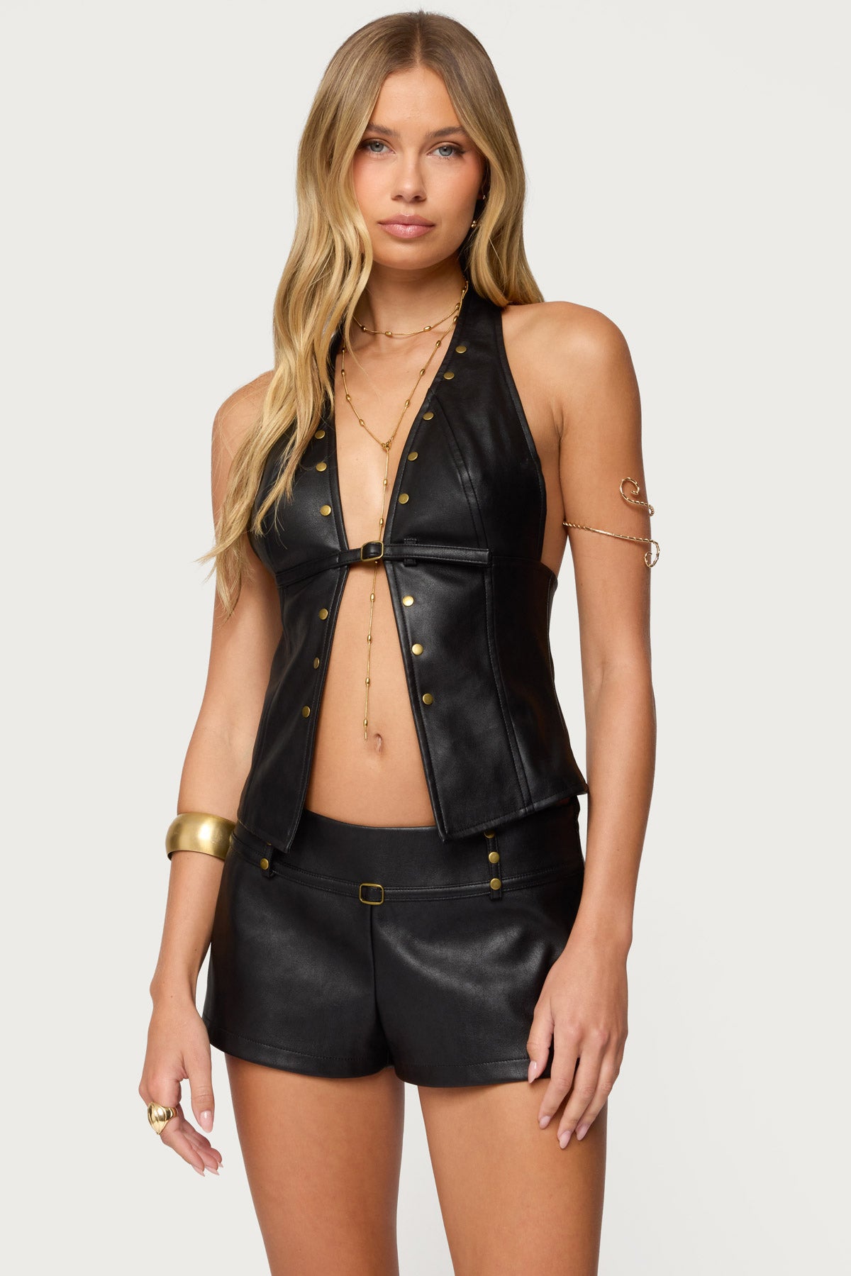 Reese Split Front Faux Leather Top-Milans Time