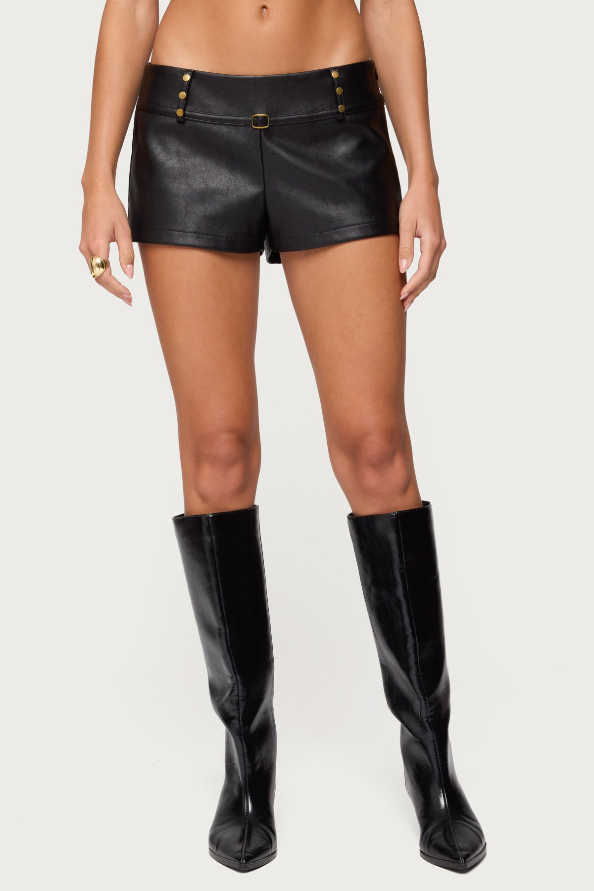 Reese Studded Faux Leather Micro Shorts-Milans Time