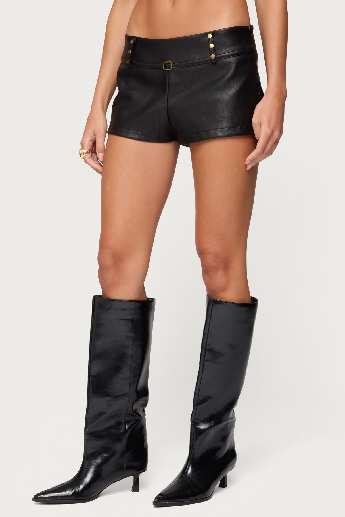 Reese Studded Faux Leather Micro Shorts-Milans Time