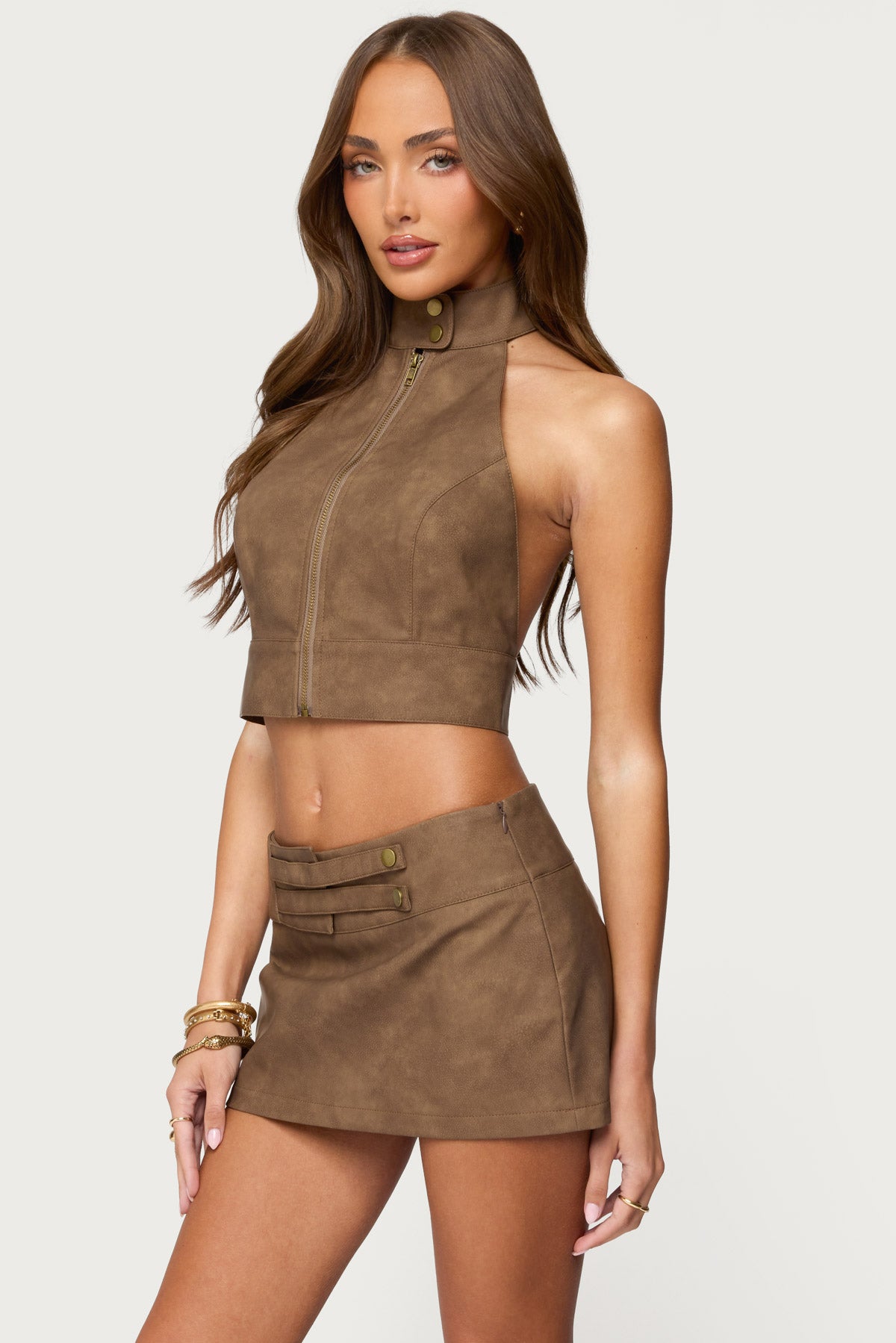 Karly Faux Leather Open Back Top-Milans Time