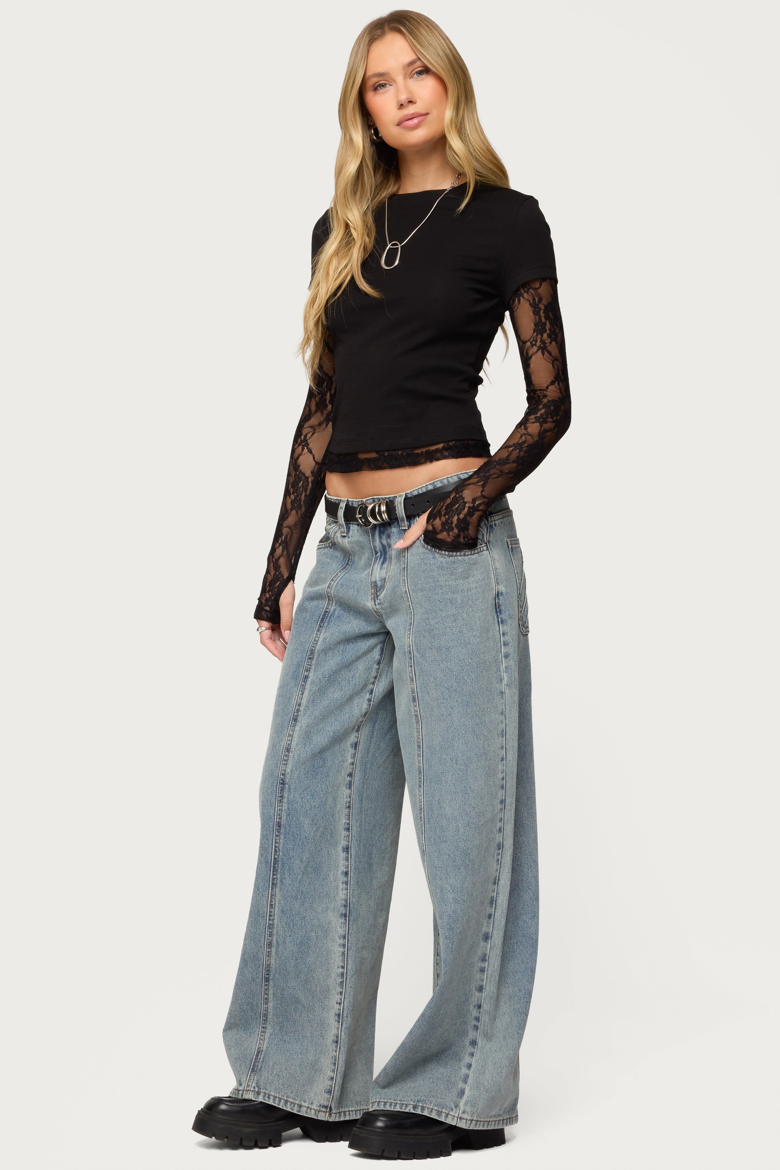 Layered Lace Sleeve Top-Milans Time