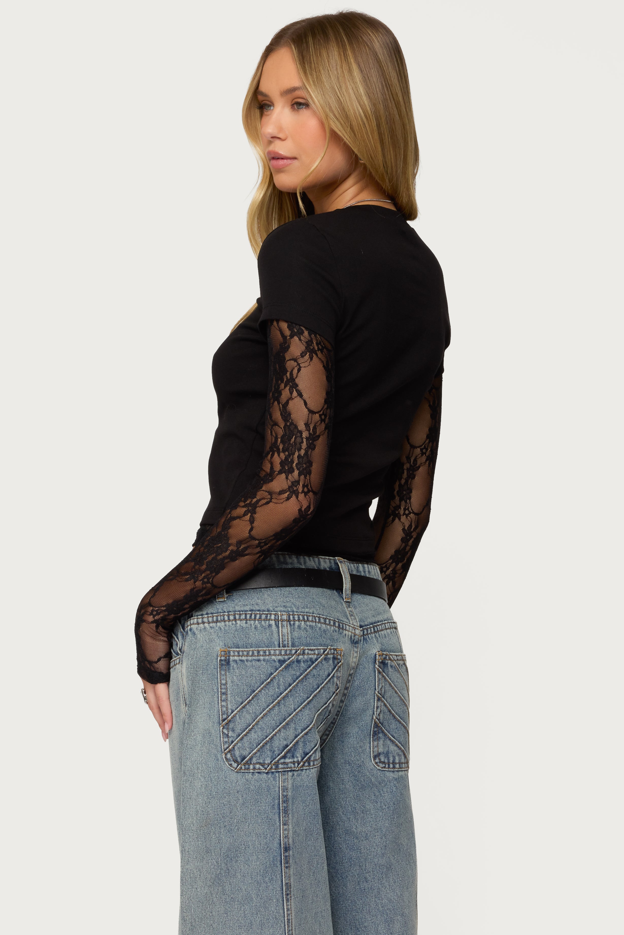 Layered Lace Sleeve Top-Milans Time