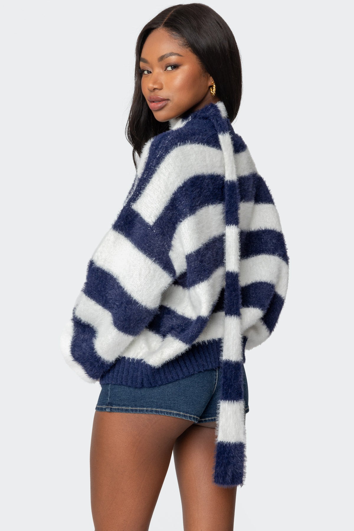 Striped Two Piece Knit Scarf Cardigan-Milans Time