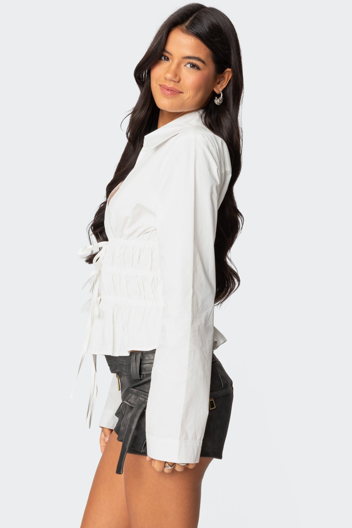 Sharon Collared Tie Front Top-Milans Time