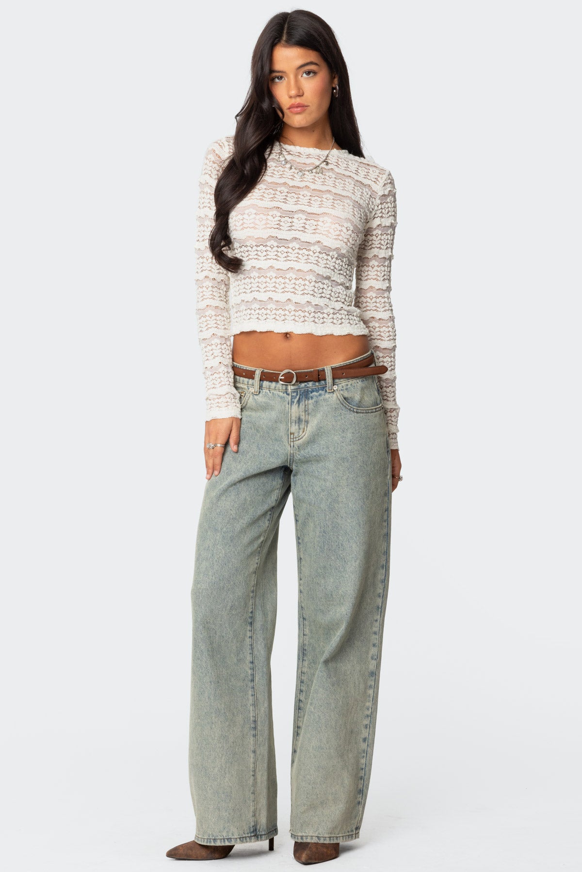 Daisey Textured Sheer Lace Top-Milans Time