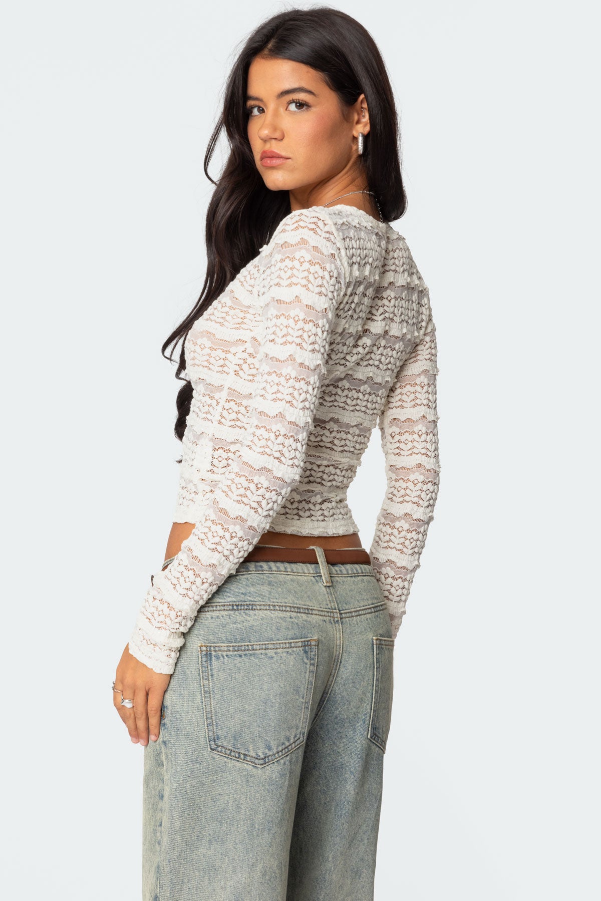 Daisey Textured Sheer Lace Top-Milans Time
