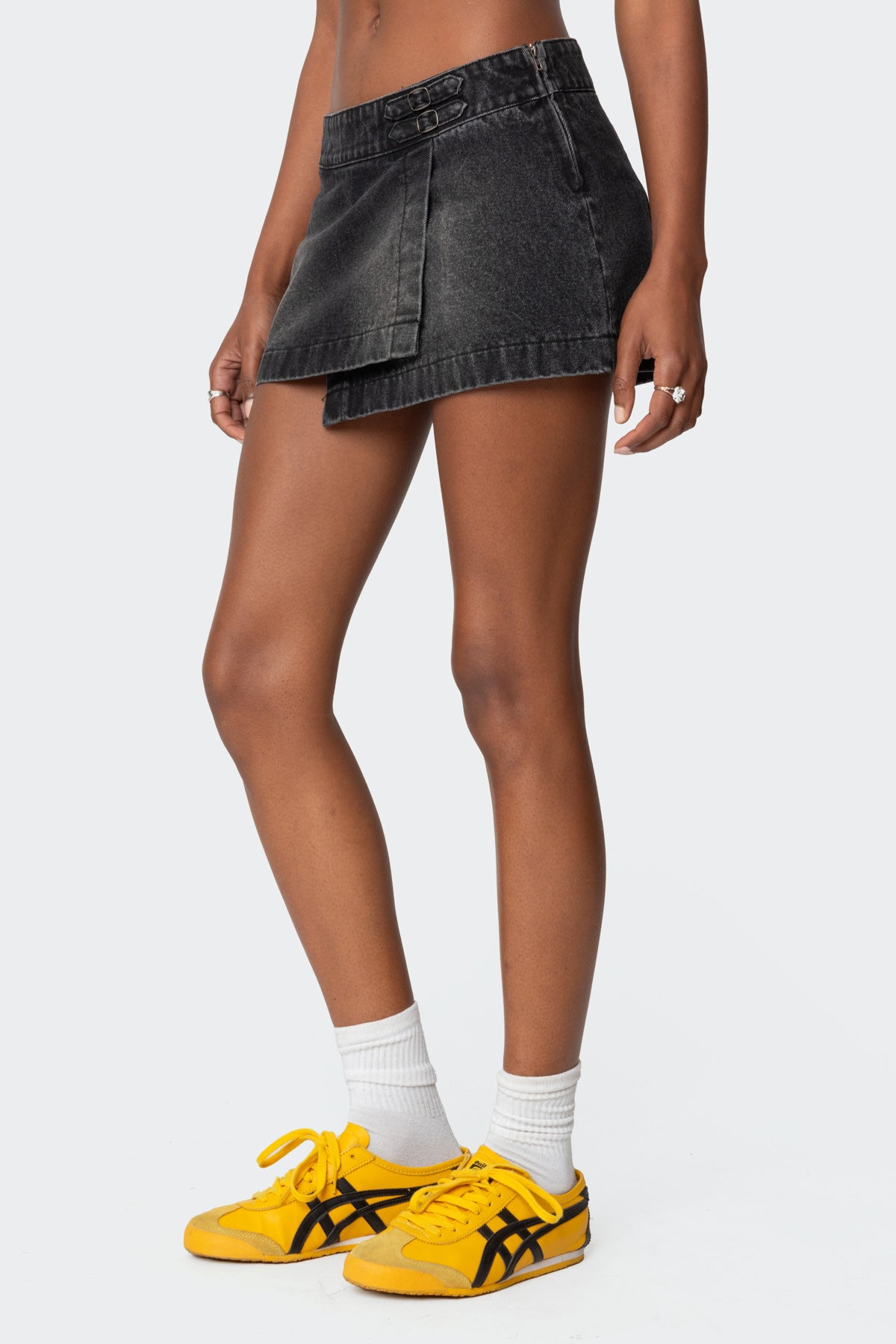 Asymmetric Denim Wrap Skort-Milans Time