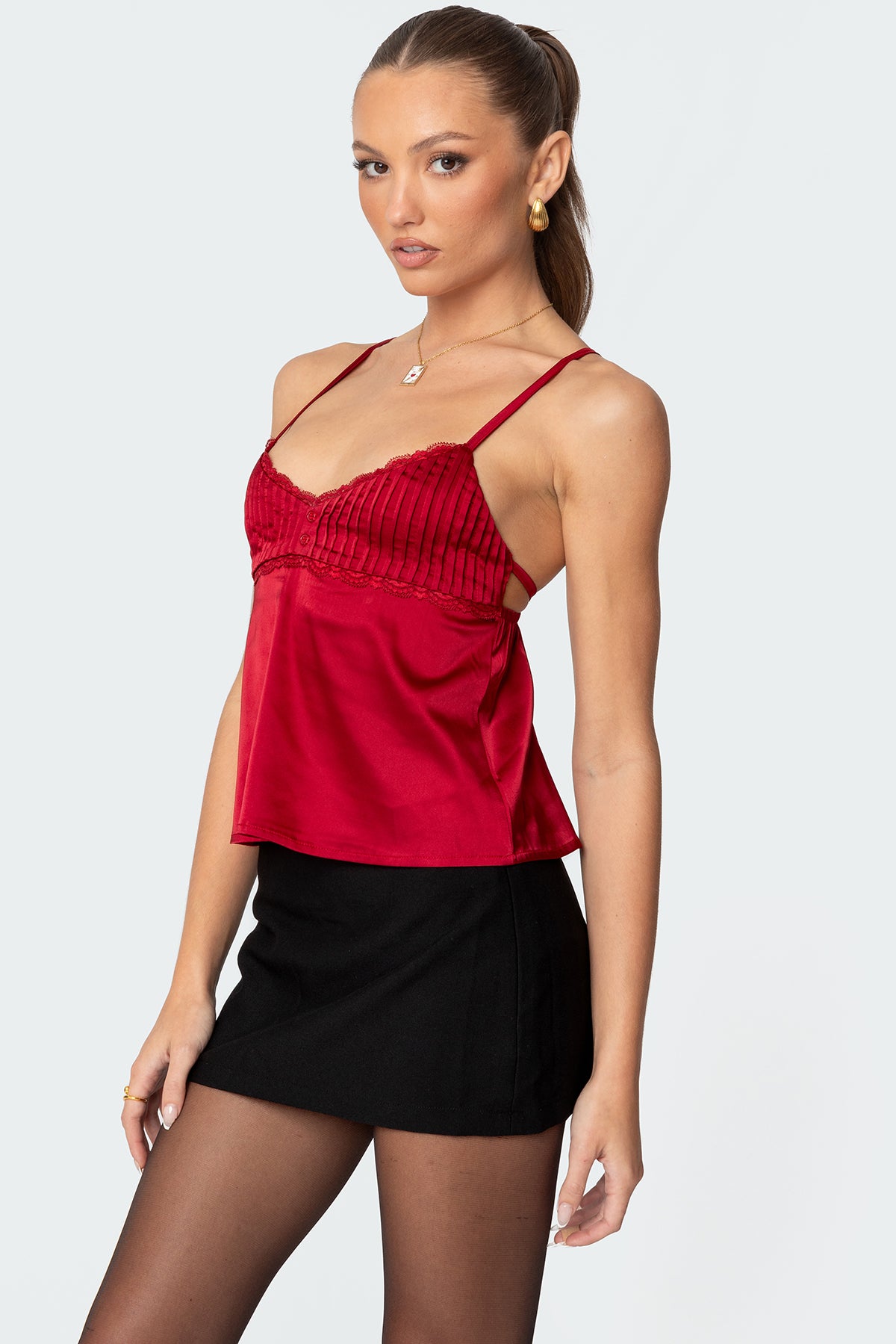 Blanca Satin Effect Lace Trim Tank Top-Milans Time