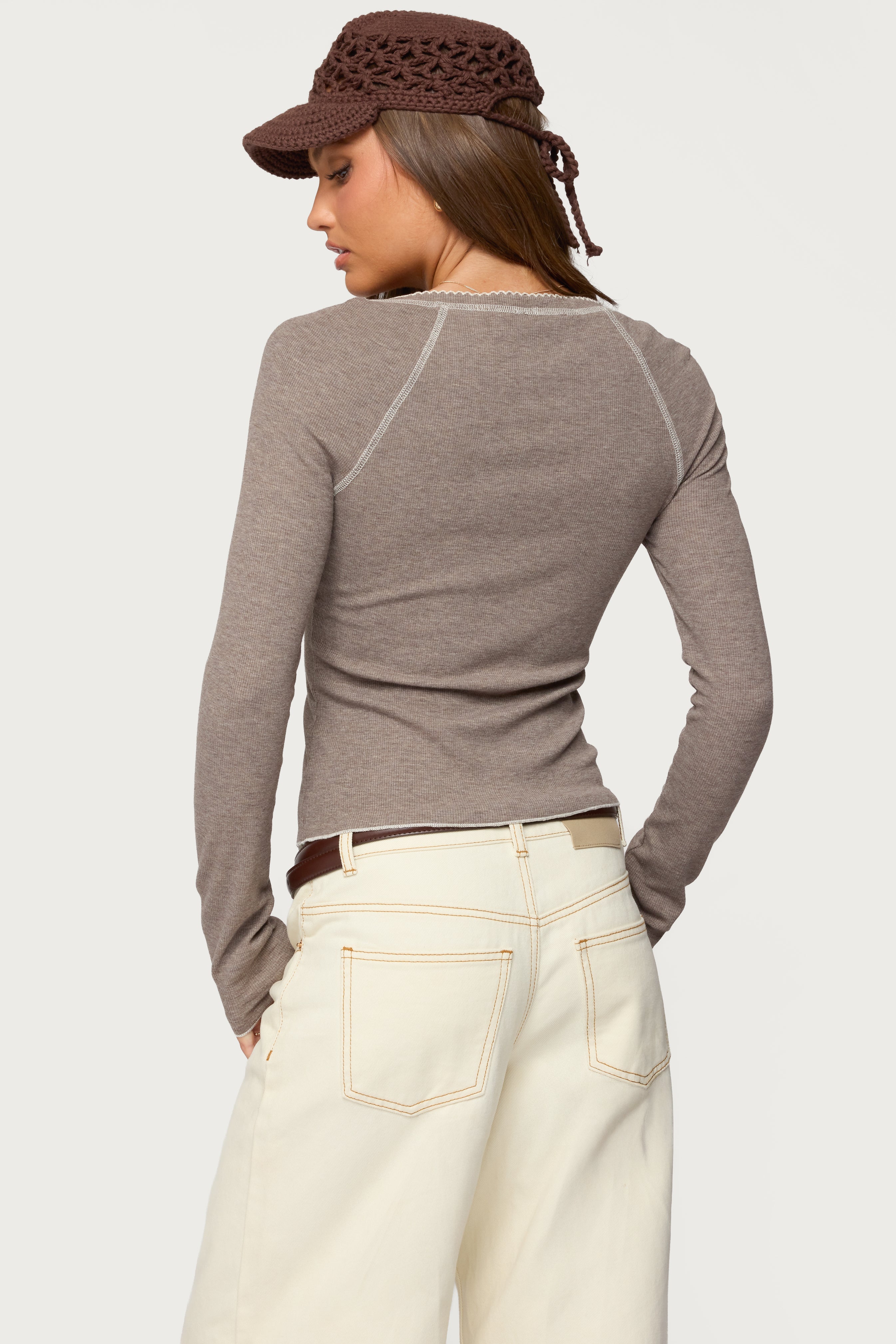 Ensley Contrast Stitch Henley Top-Milans Time