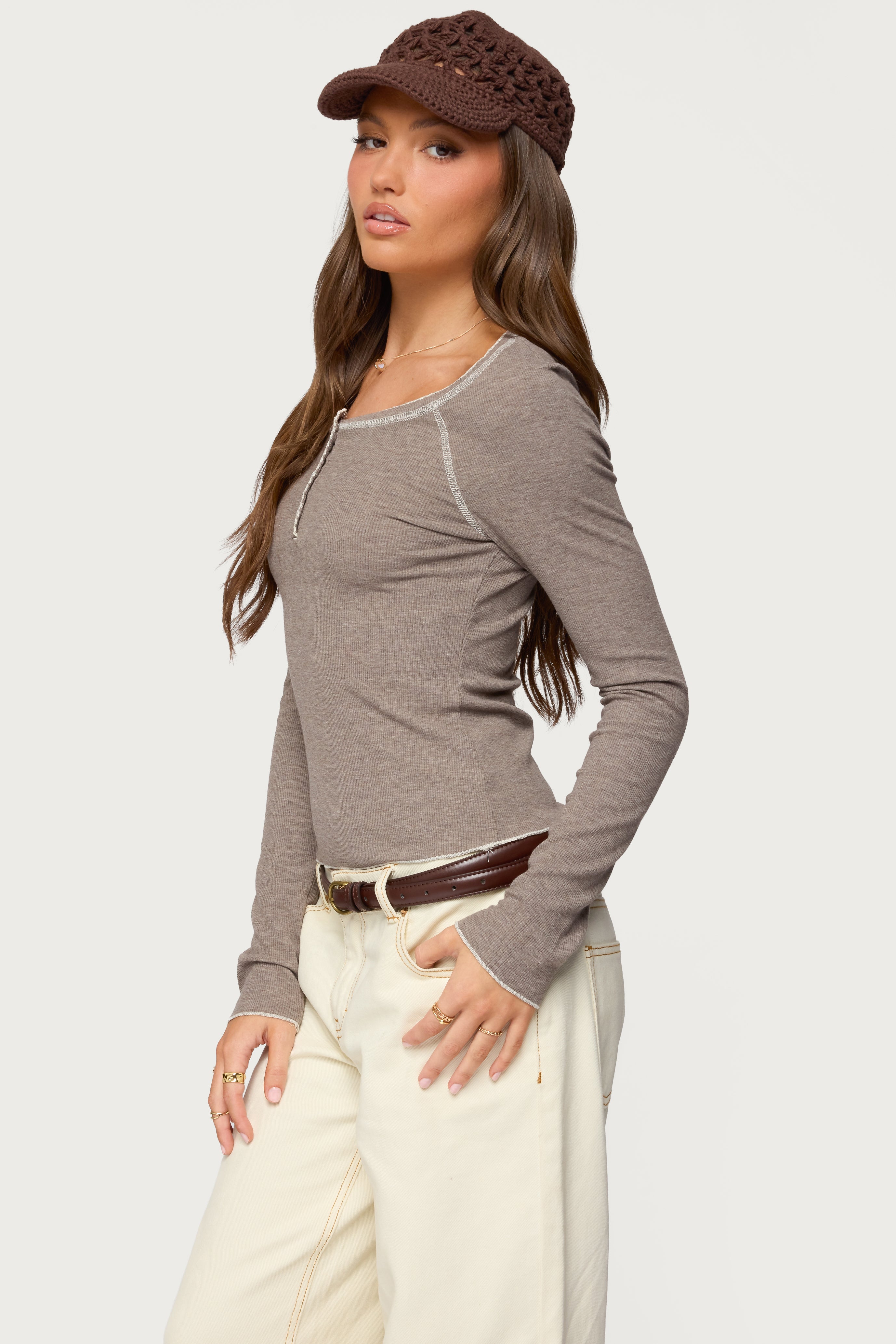 Ensley Contrast Stitch Henley Top-Milans Time