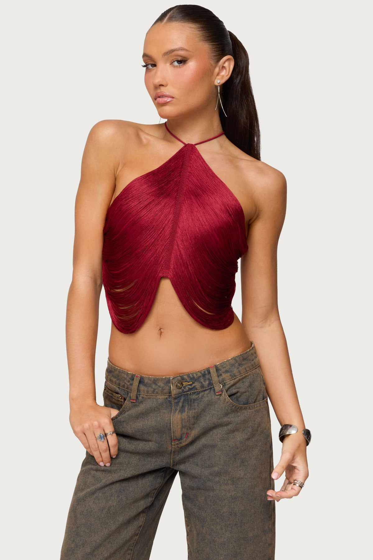 Hara Fringed Crisscross Backless Top-Milans Time