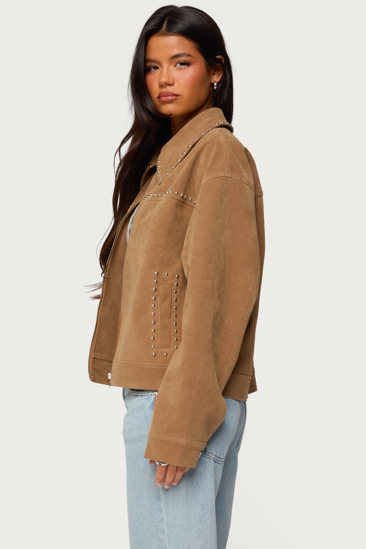 Memphis Studded Faux Suede Jacket-Milans Time