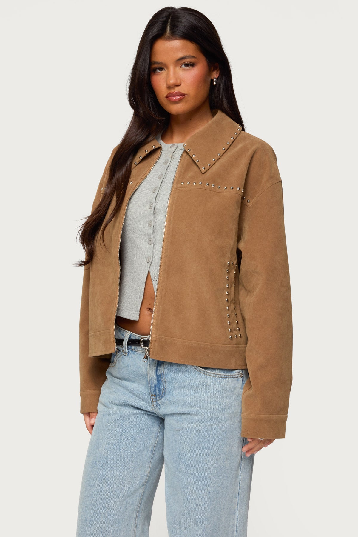 Memphis Studded Faux Suede Jacket-Milans Time