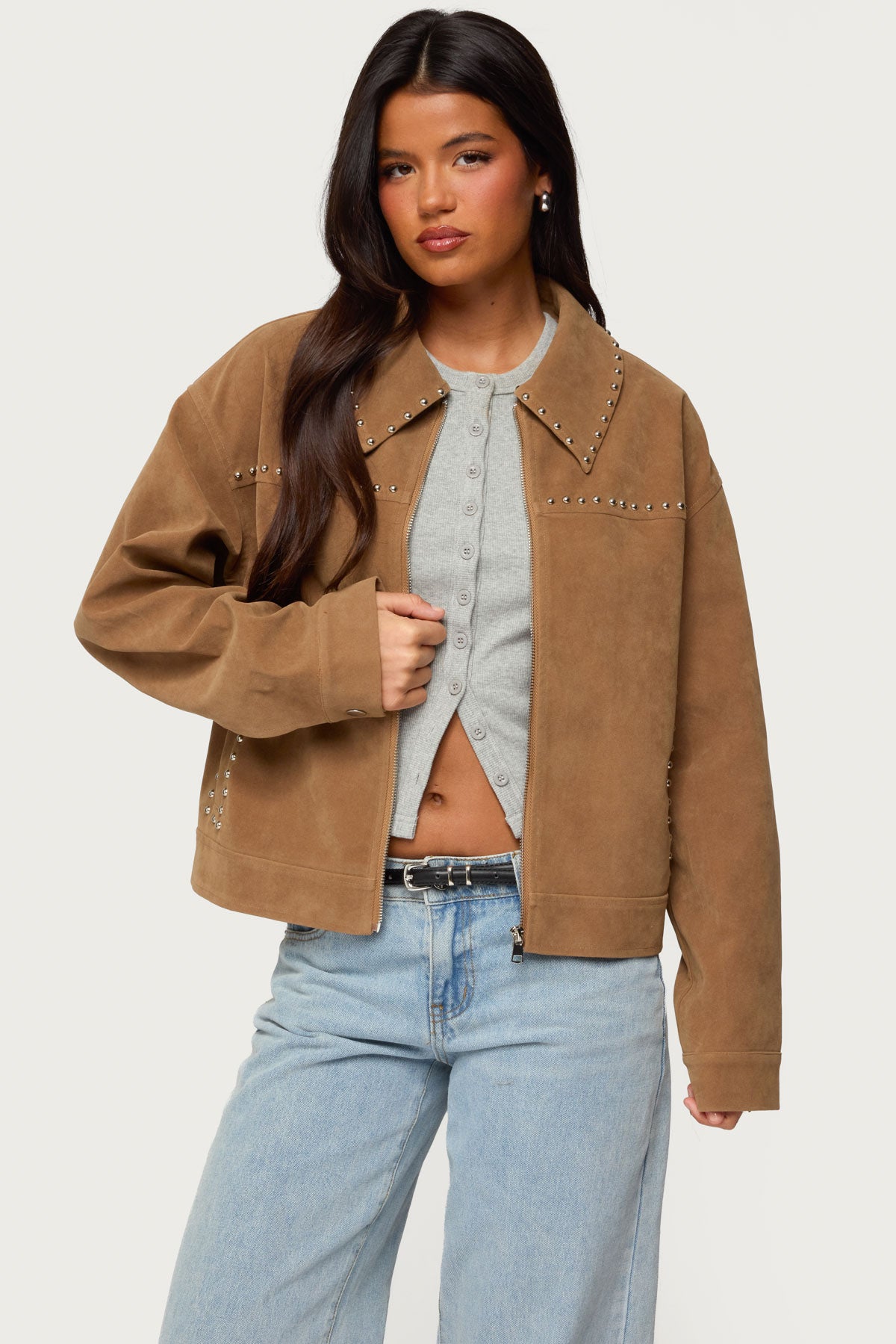 Memphis Studded Faux Suede Jacket-Milans Time