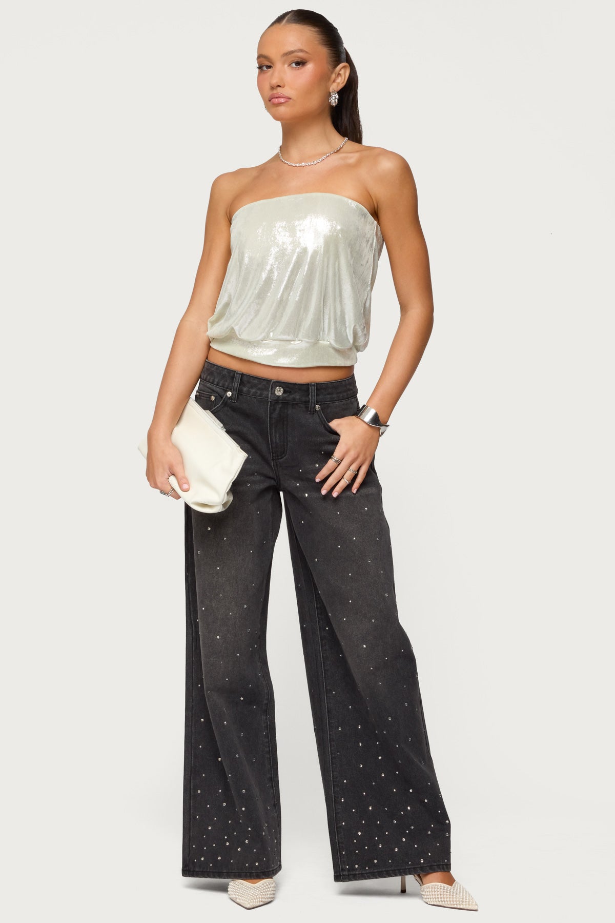 Leira Silky Sparkly Strapless Top-Milans Time