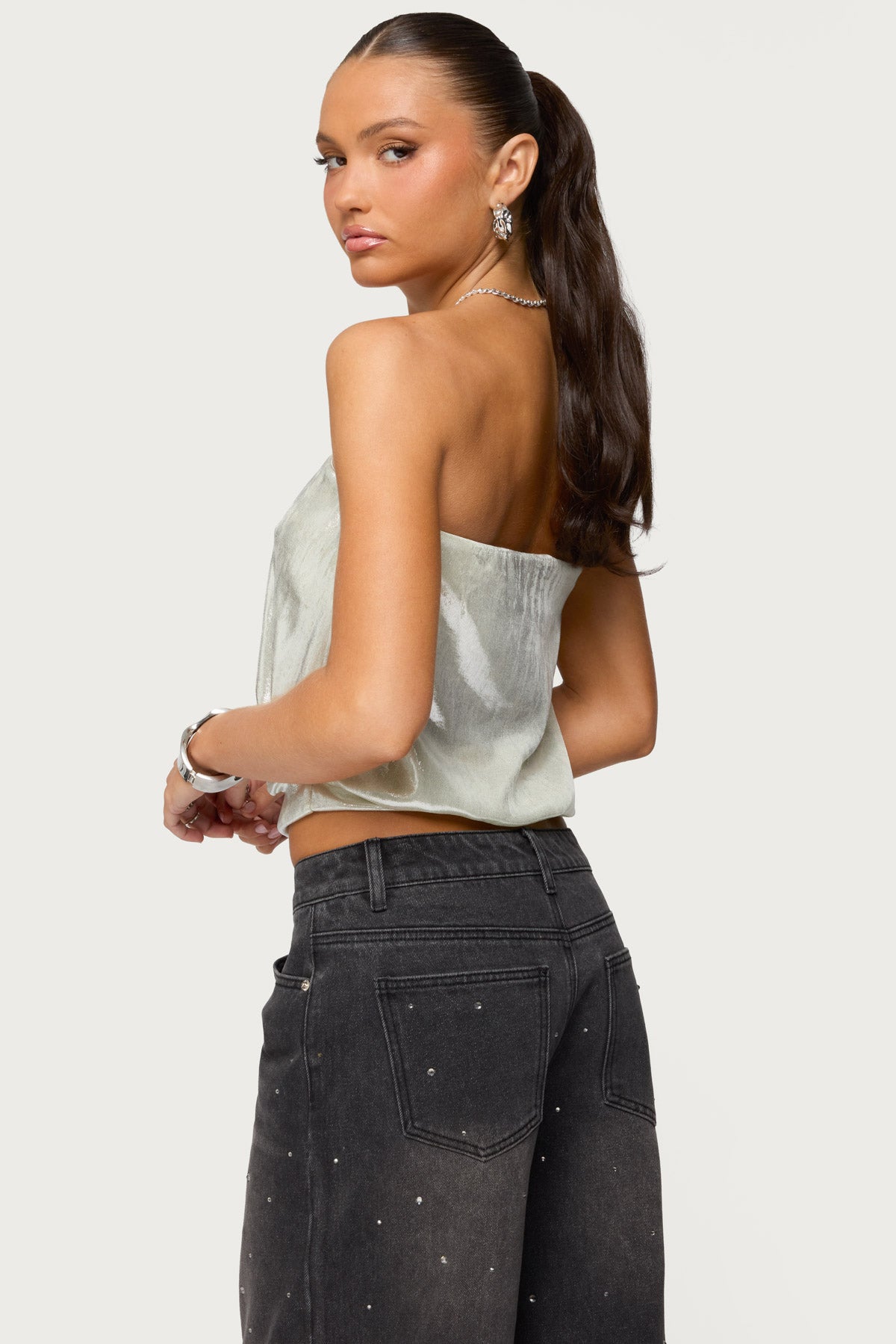 Leira Silky Sparkly Strapless Top-Milans Time