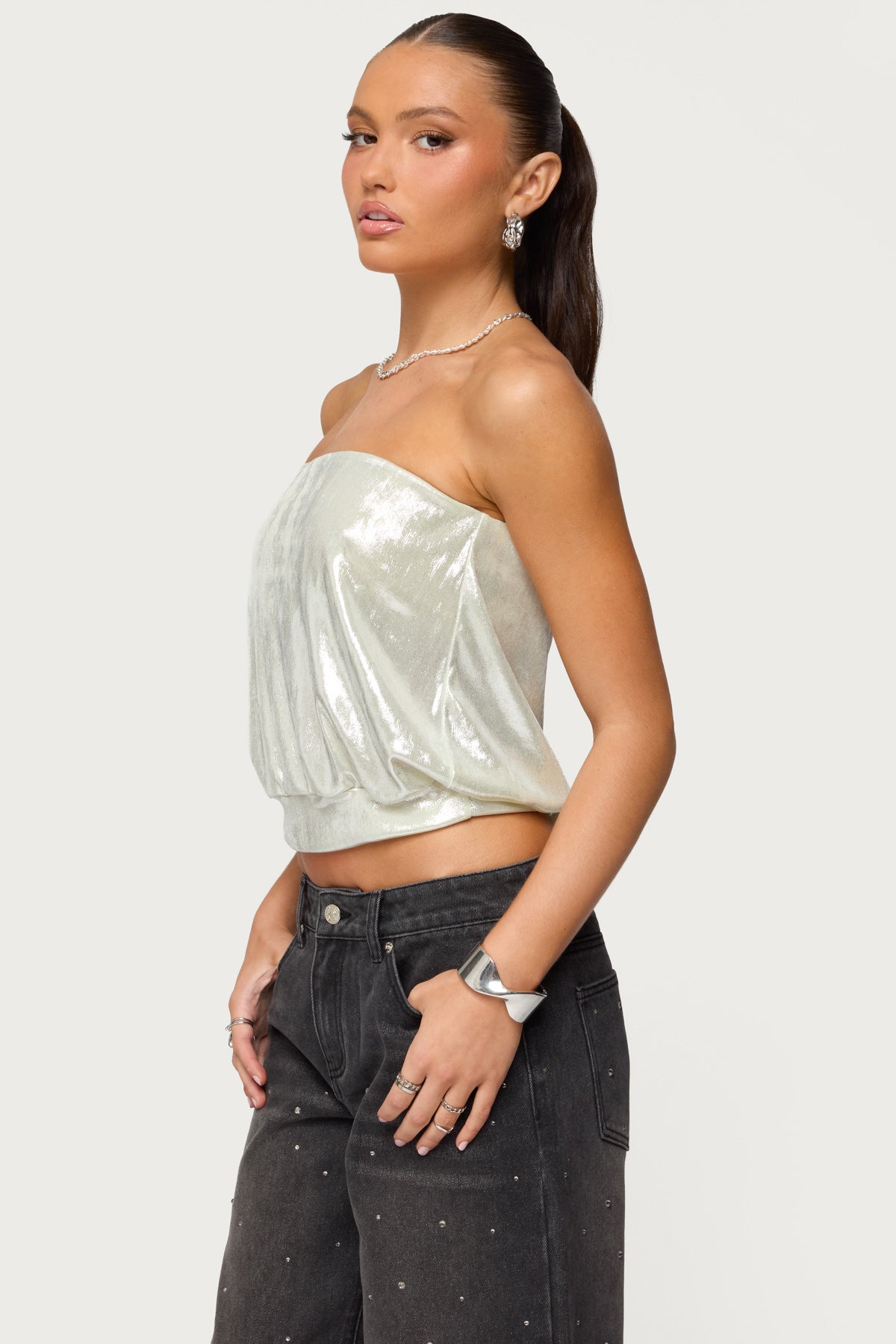 Leira Silky Sparkly Strapless Top-Milans Time
