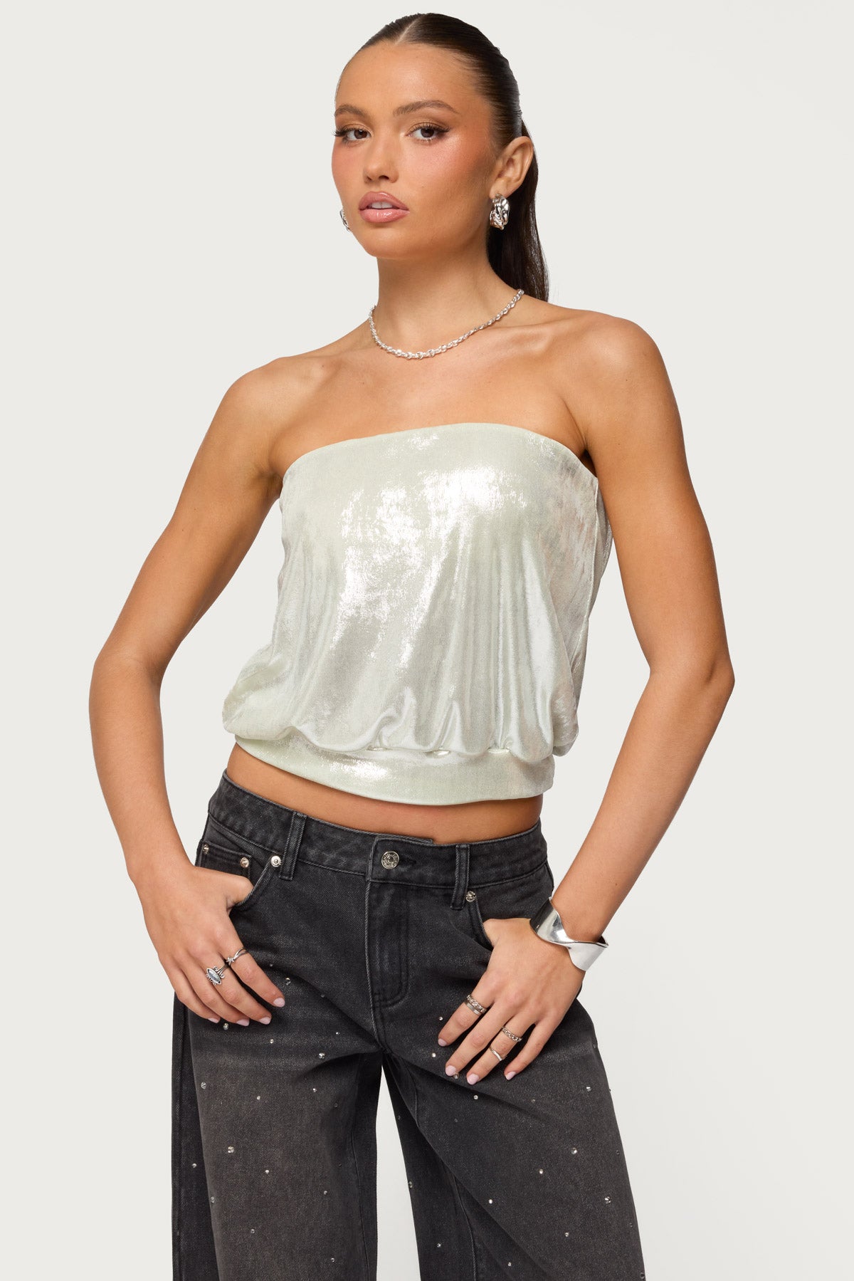 Leira Silky Sparkly Strapless Top-Milans Time