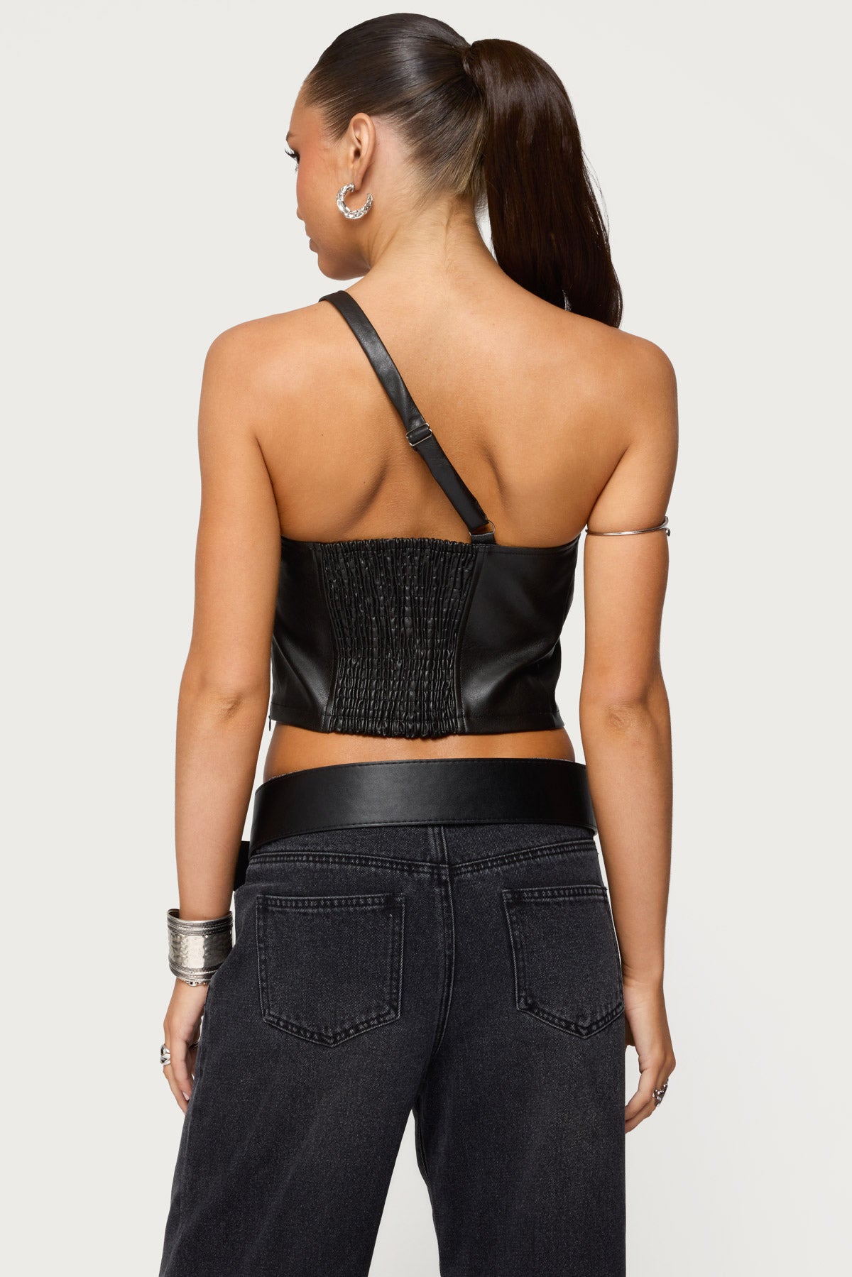 Asymmetric Cutout Faux Leather Top-Milans Time