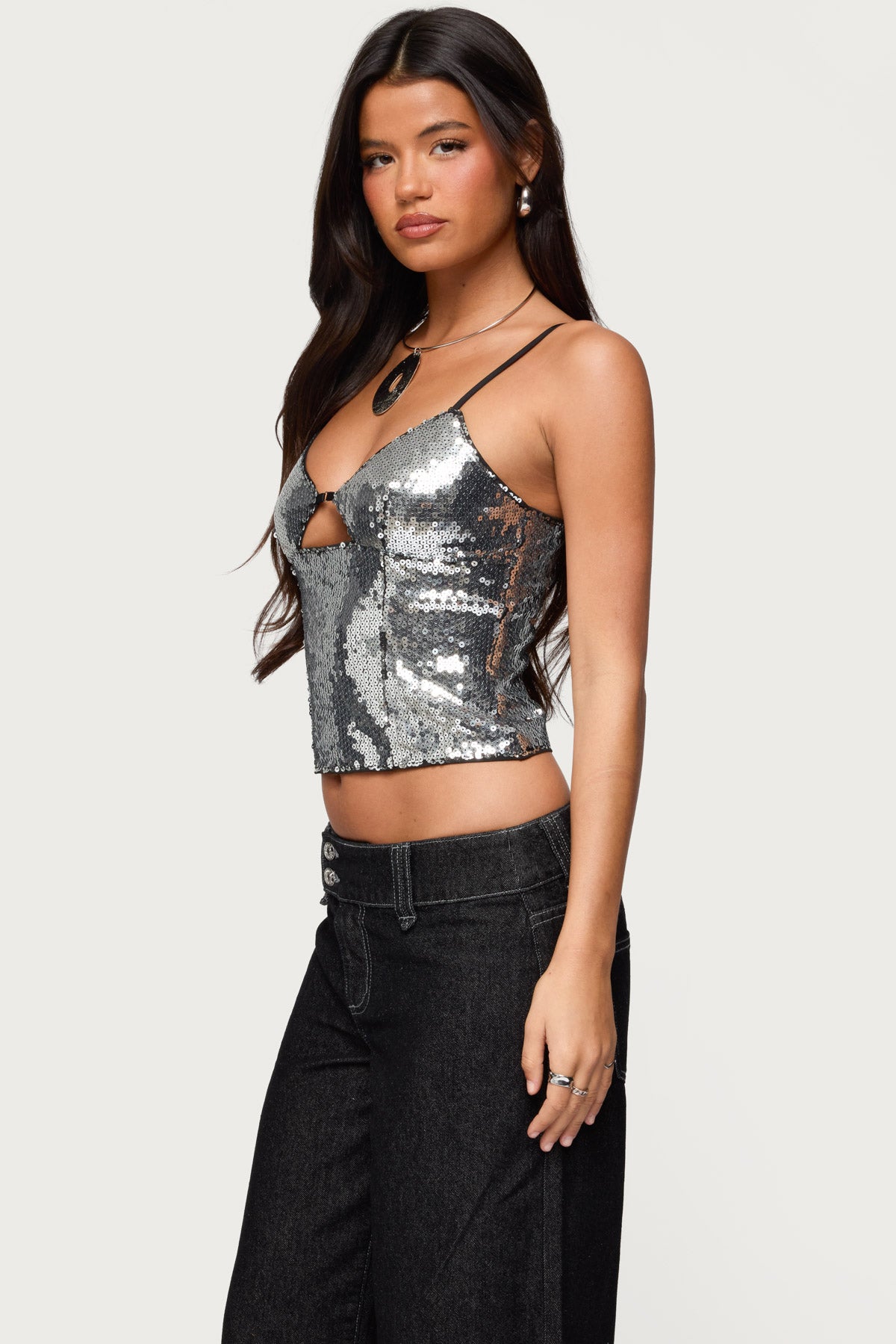 Rokko Cut Out Sequin Top-Milans Time