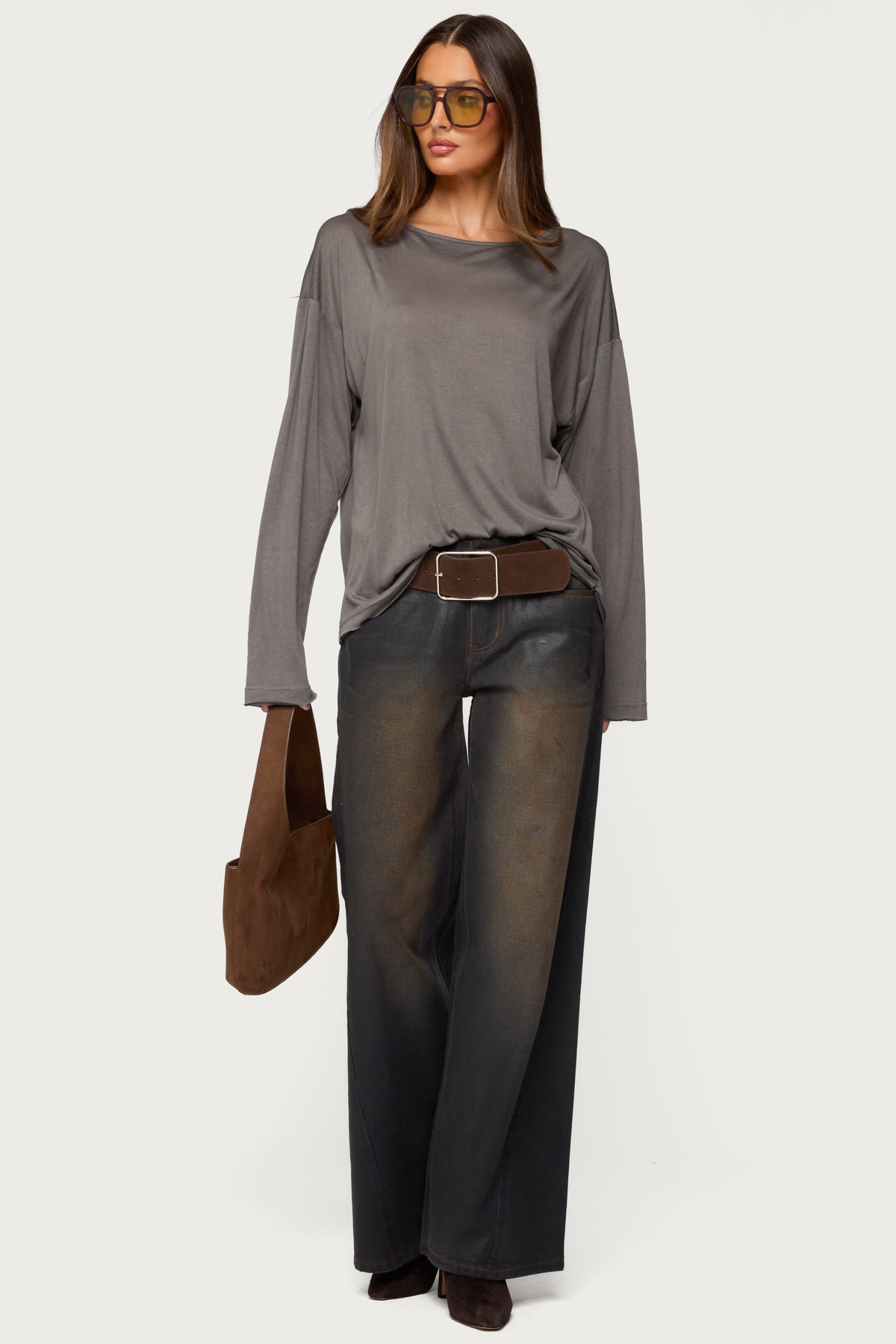 Oversized Semi Sheer Long Sleeve T Shirt-Milans Time