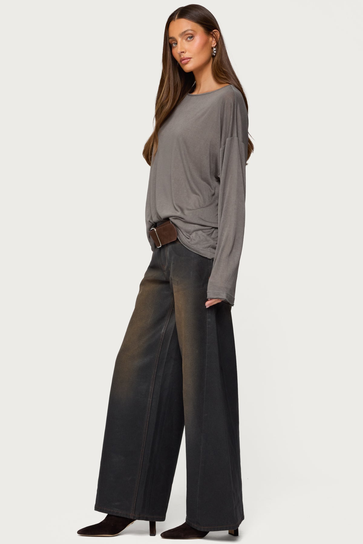 Oversized Semi Sheer Long Sleeve T Shirt-Milans Time