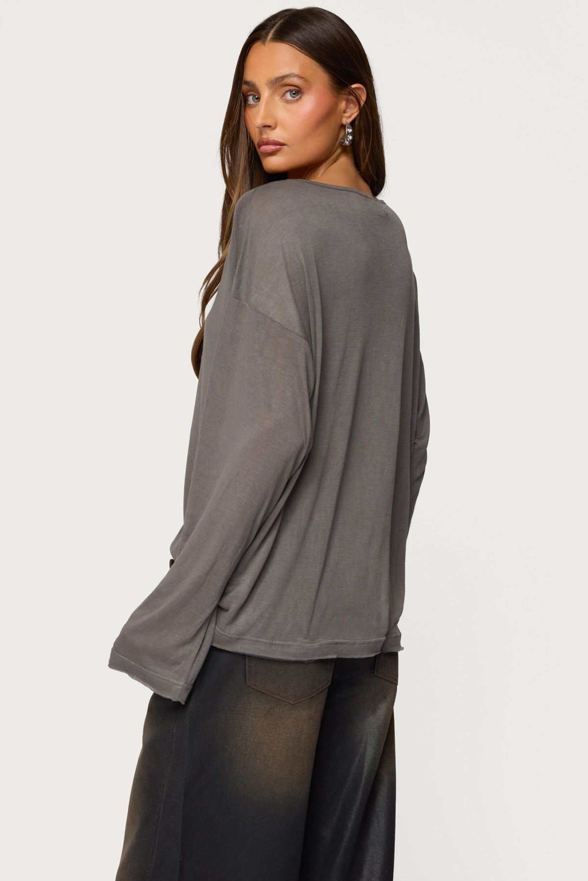 Oversized Semi Sheer Long Sleeve T Shirt-Milans Time
