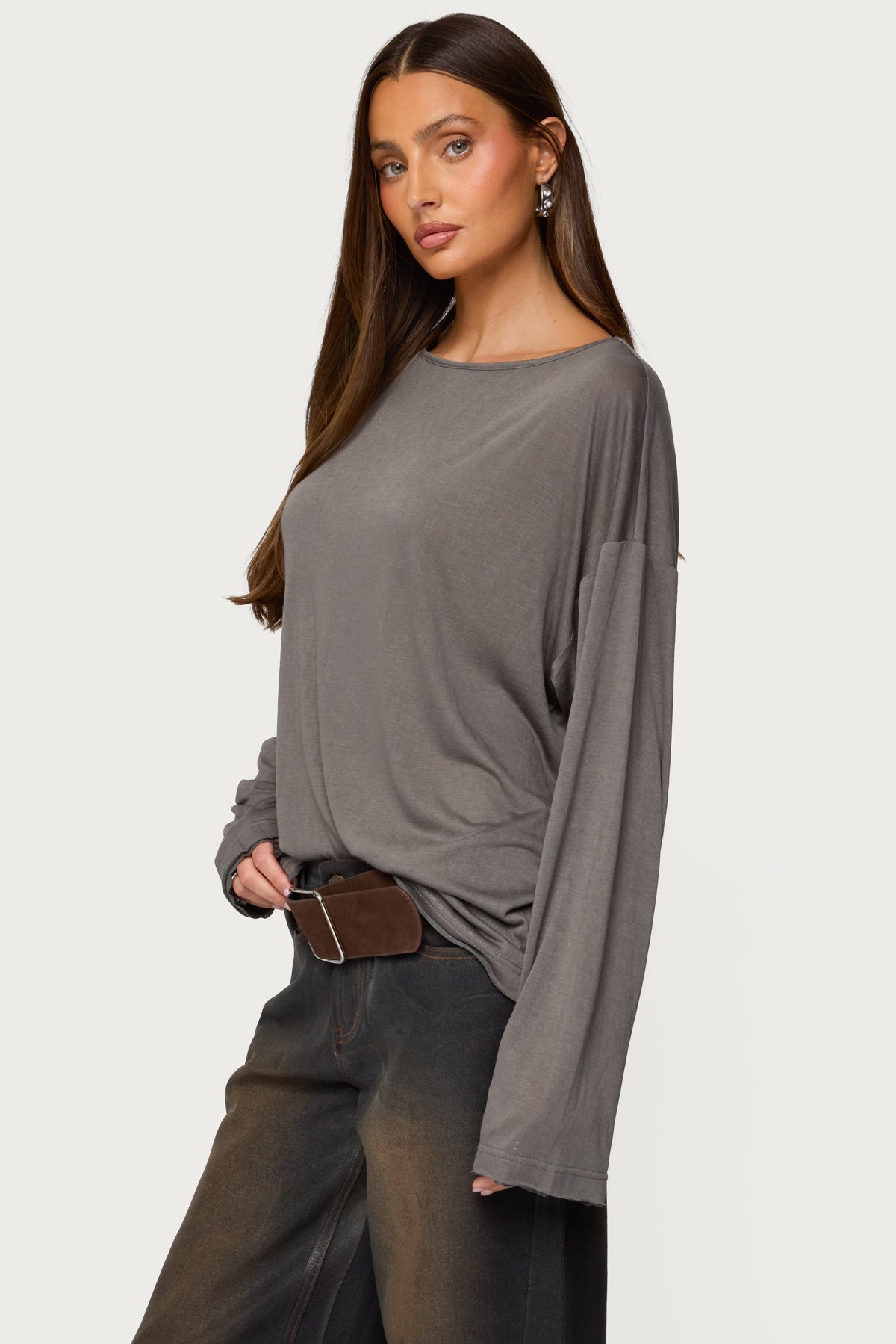 Oversized Semi Sheer Long Sleeve T Shirt-Milans Time