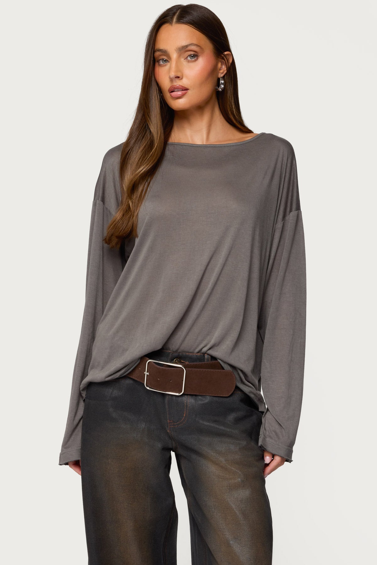 Oversized Semi Sheer Long Sleeve T Shirt-Milans Time