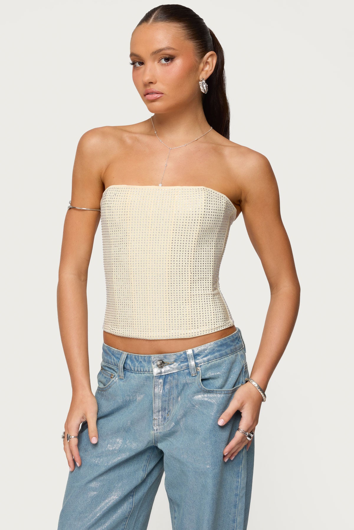 Vezza Strapless Rhinestone Corset-Milans Time