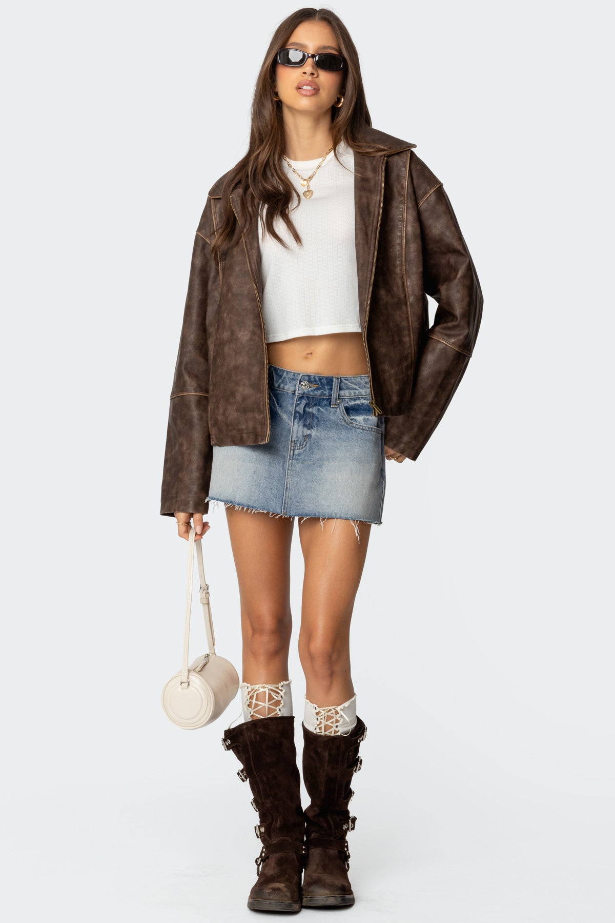 Oversized Washed Faux Leather Jacket-Milans Time