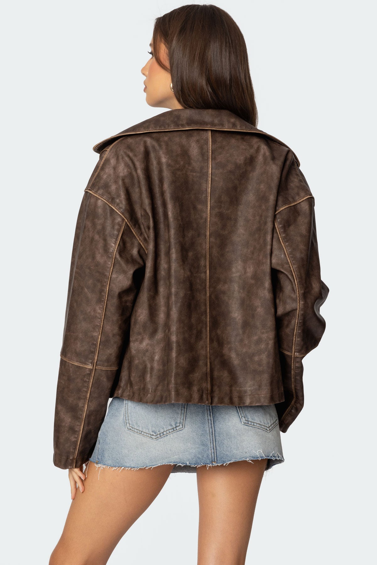 Oversized Washed Faux Leather Jacket-Milans Time