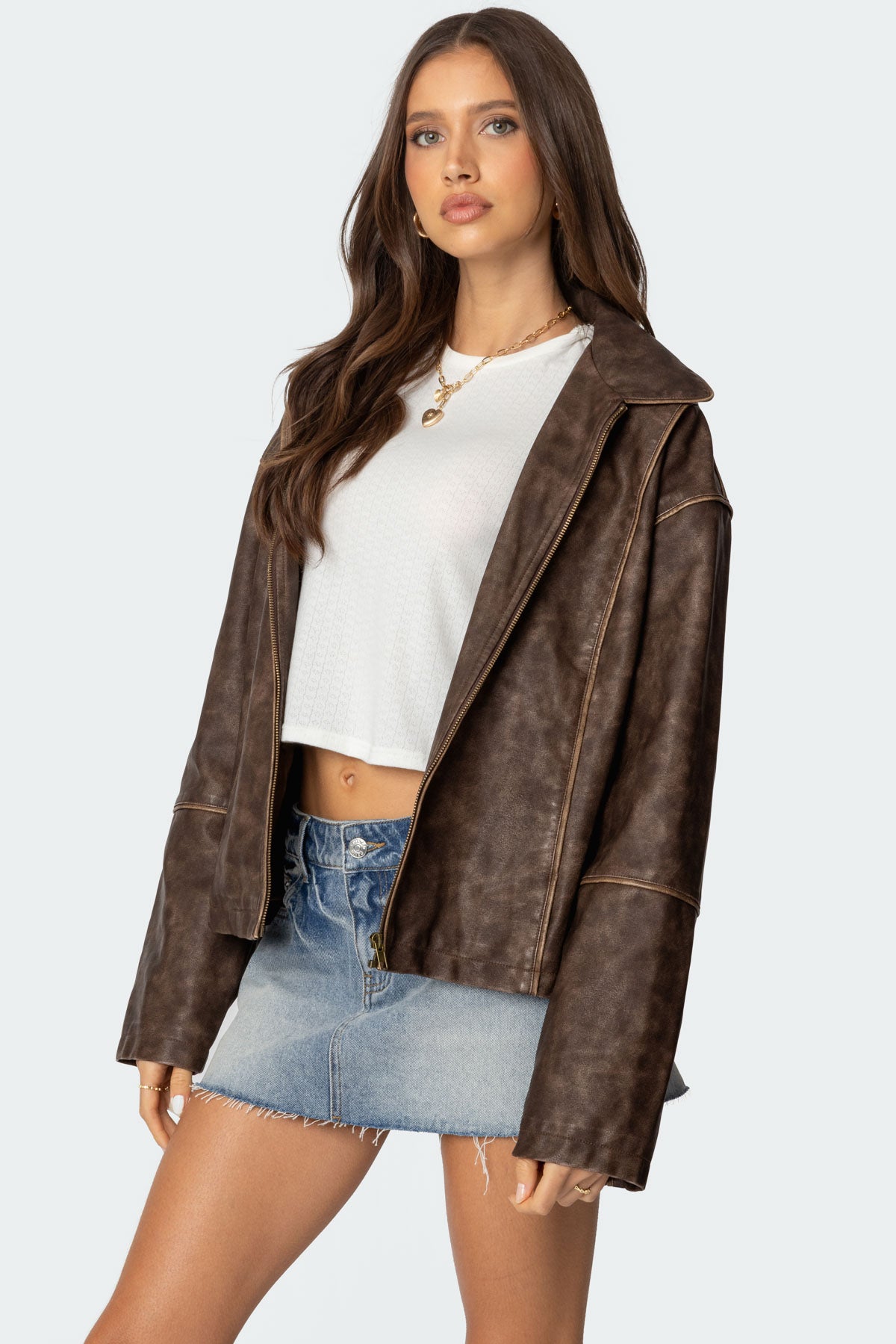 Oversized Washed Faux Leather Jacket-Milans Time