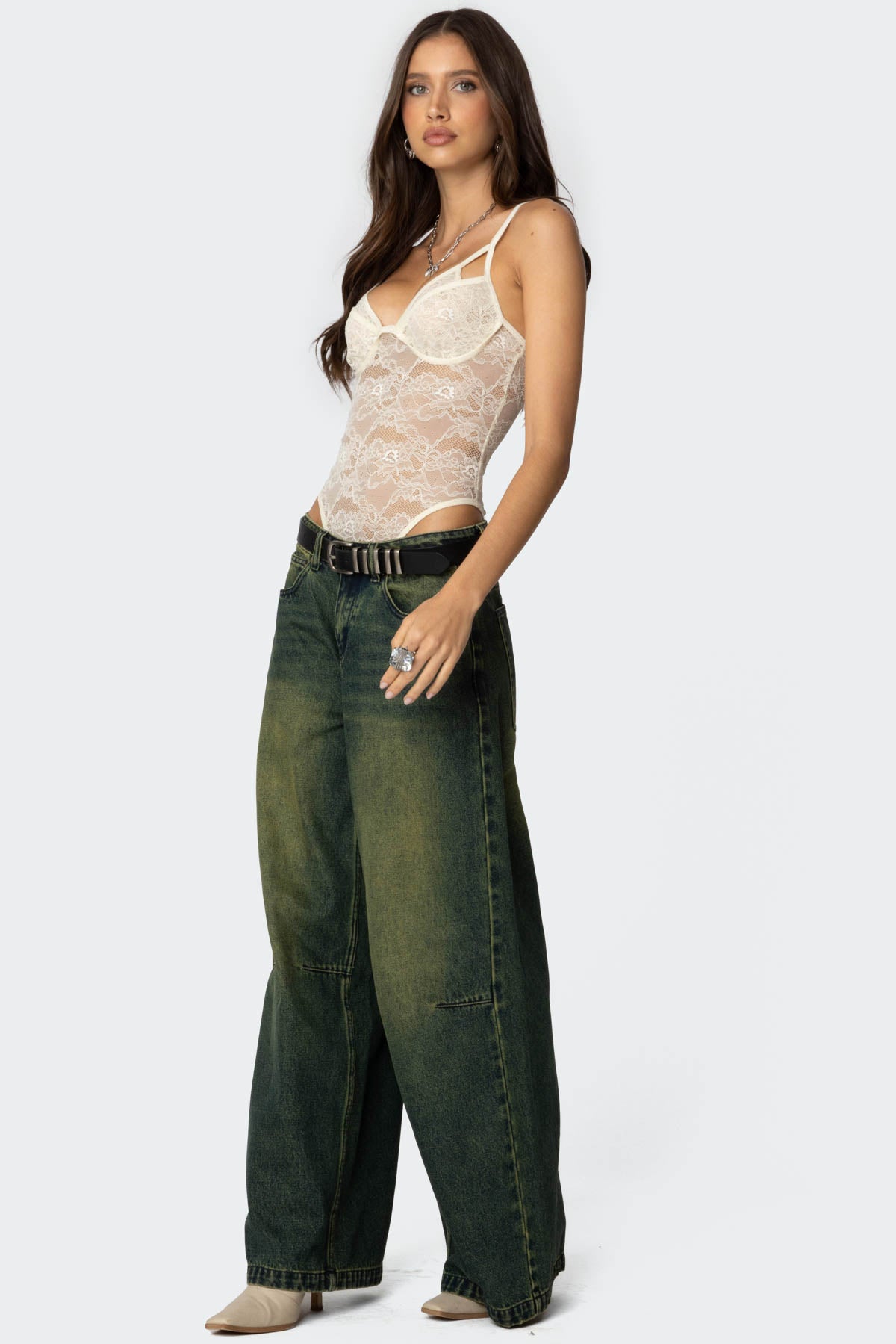 Strappy Sheer Lace Bodysuit-Milans Time