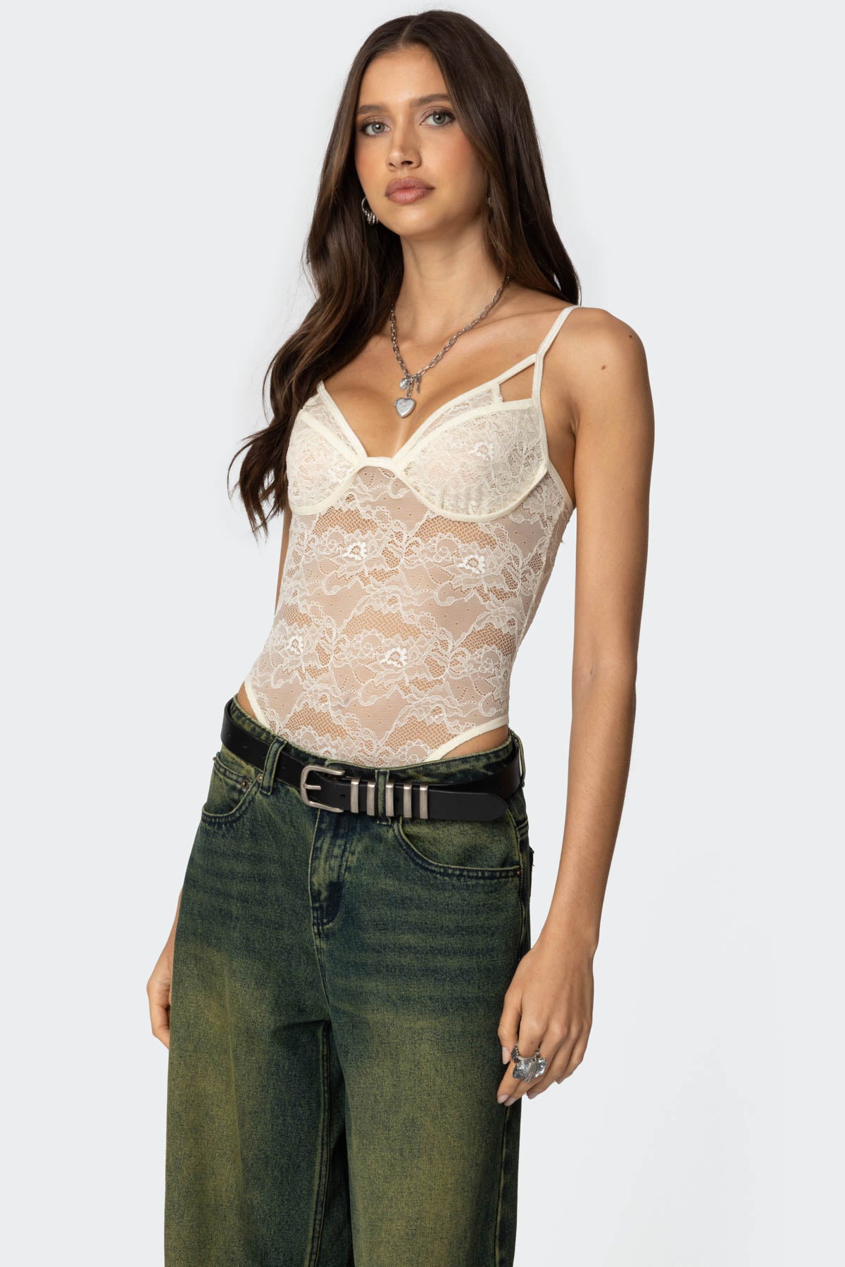 Strappy Sheer Lace Bodysuit-Milans Time