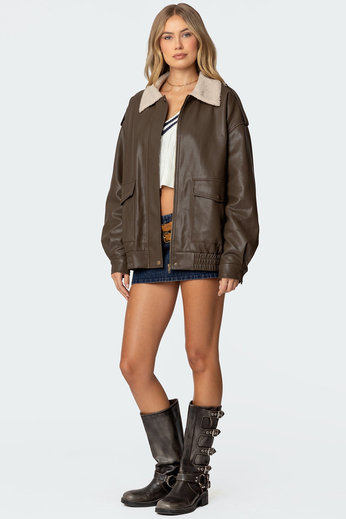 Ann Oversized Faux Leather Jacket-Milans Time