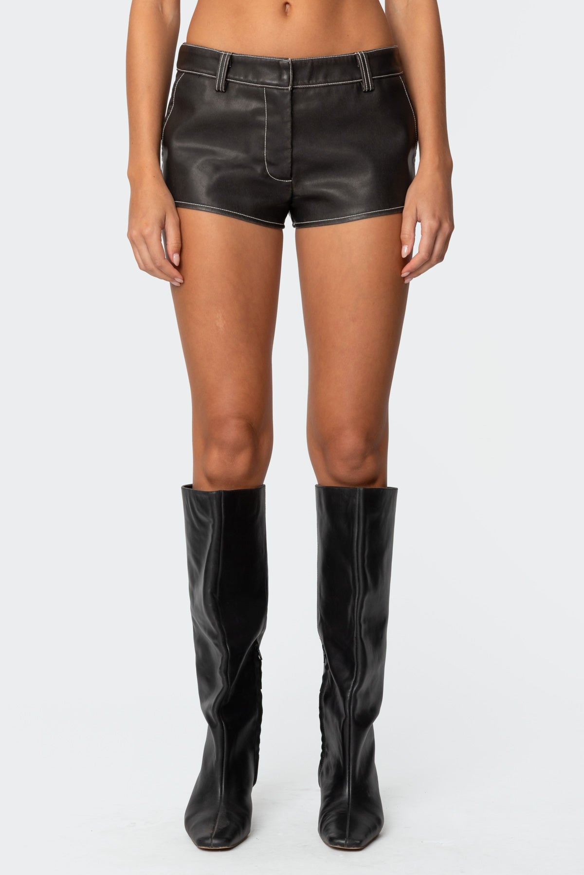 Blaise Faux Leather Micro Shorts-Milans Time