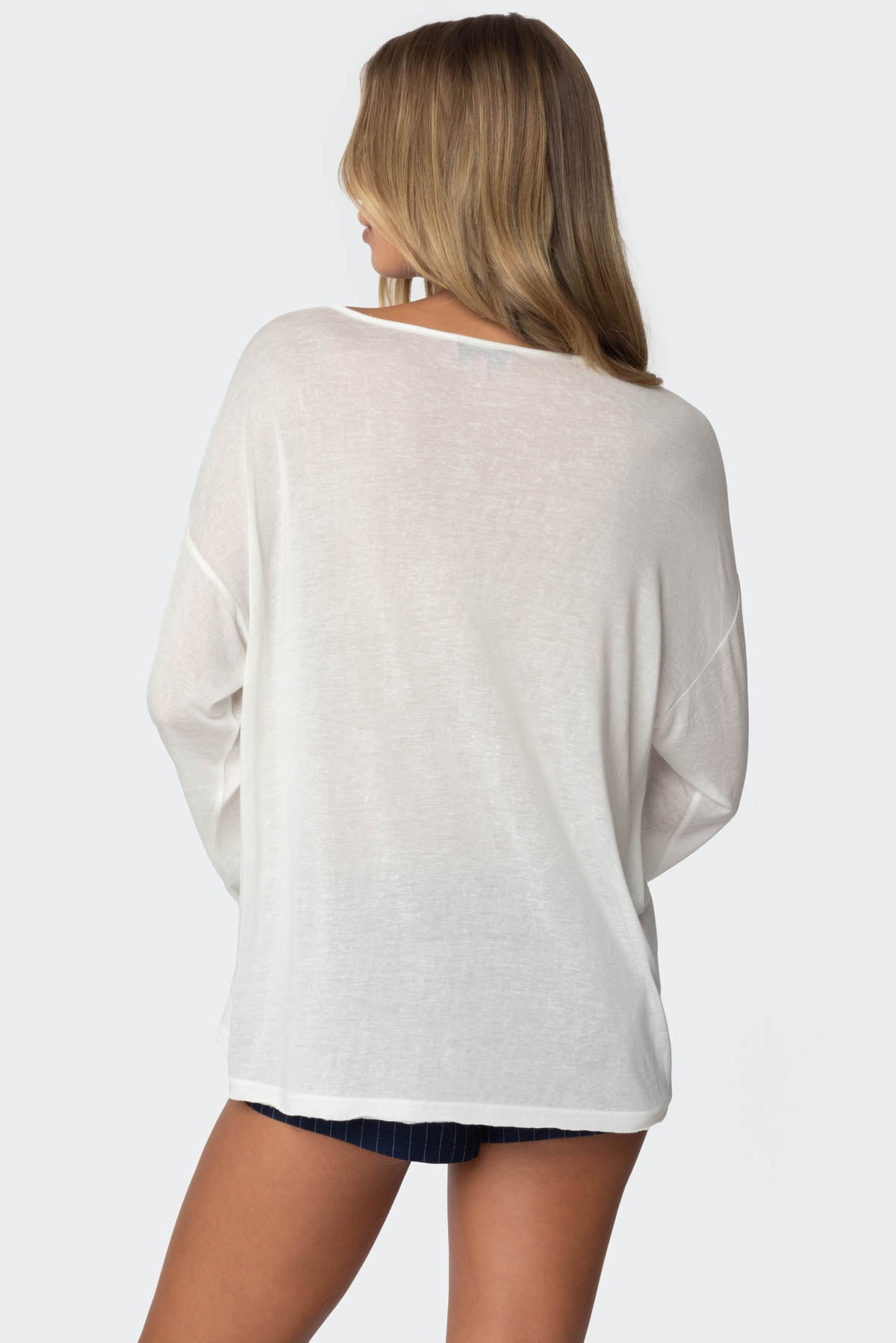 Oversized Semi Sheer Long Sleeve T Shirt-Milans Time