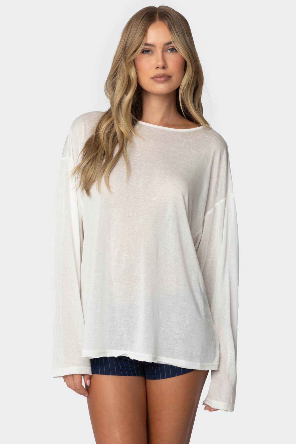 Oversized Semi Sheer Long Sleeve T Shirt-Milans Time