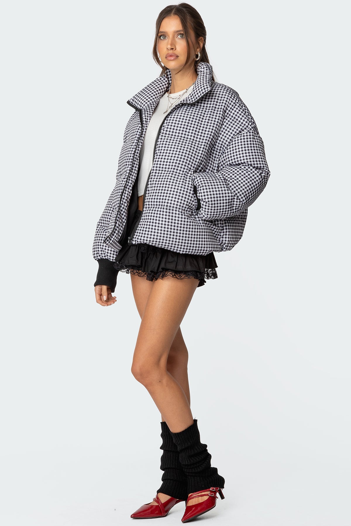 Oversized Gingham Puffer-Milans Time