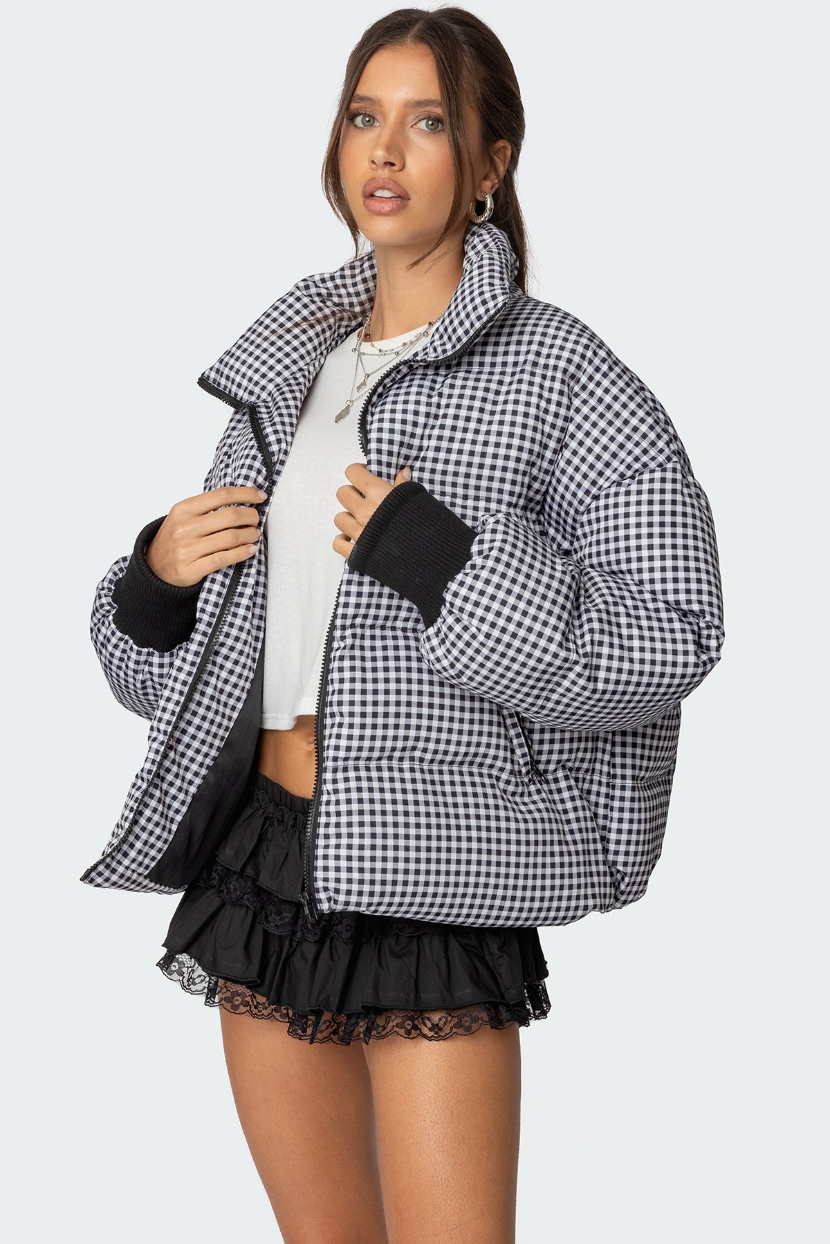 Oversized Gingham Puffer-Milans Time