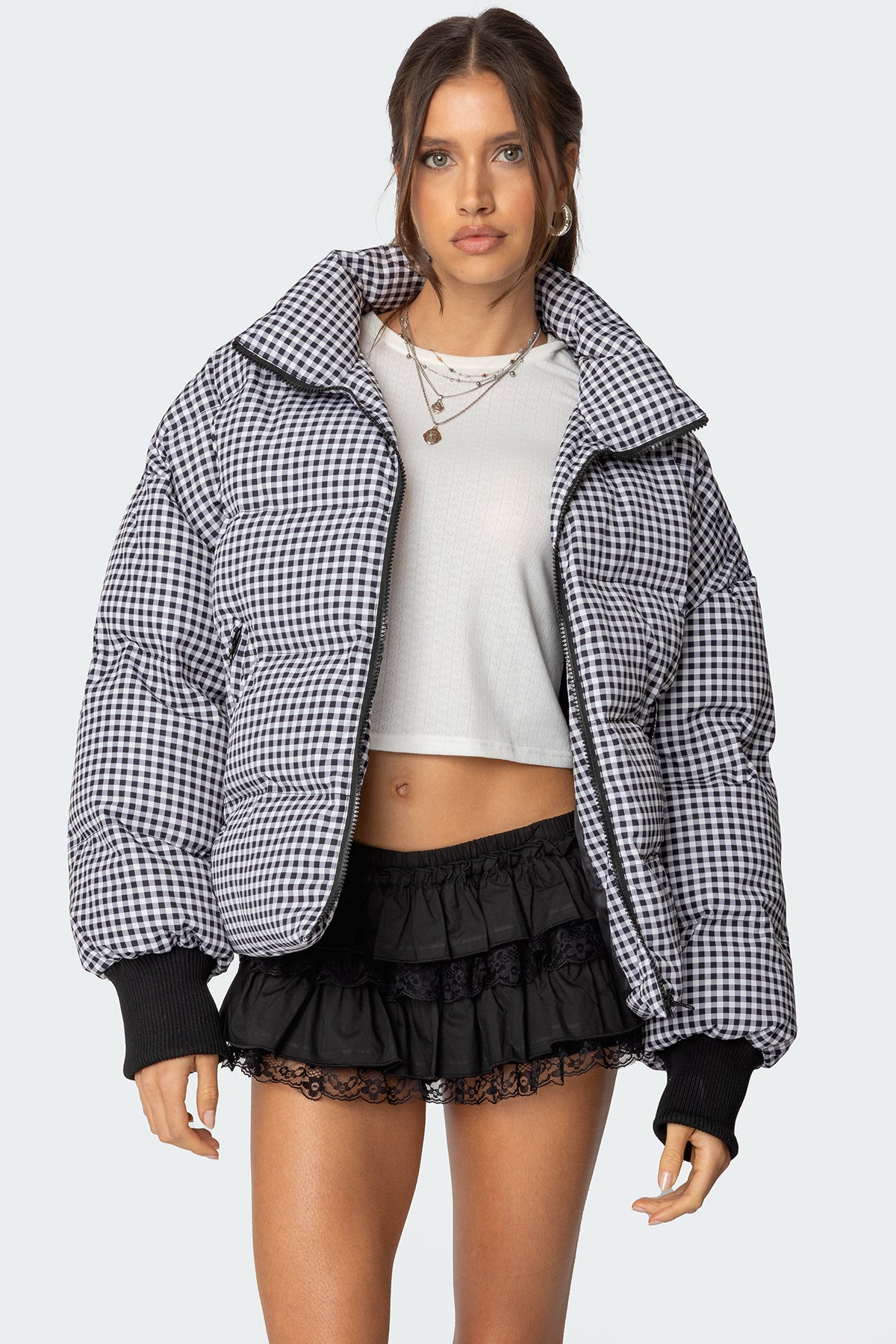 Oversized Gingham Puffer-Milans Time