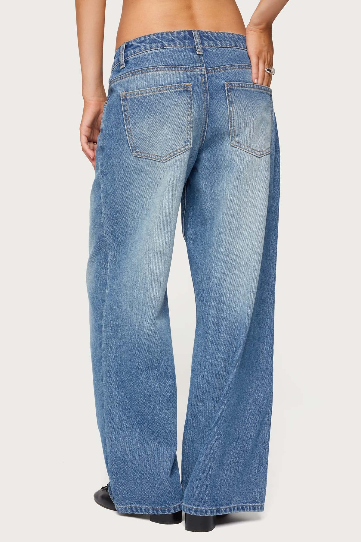 Petite Magda Acid Wash Low Rise Baggy Jeans-Milans Time