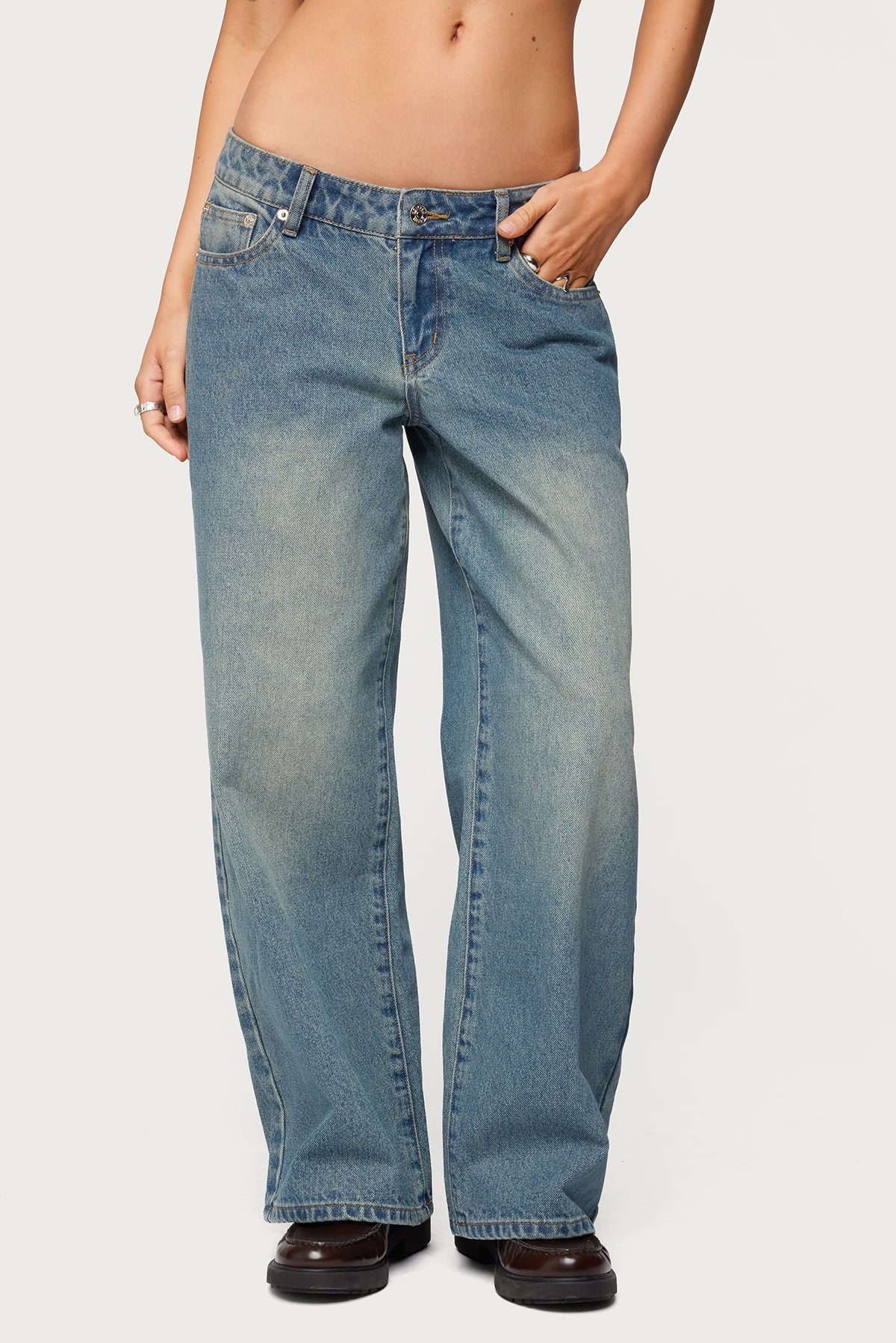 Petite Magda Acid Wash Low Rise Baggy Jeans-Milans Time