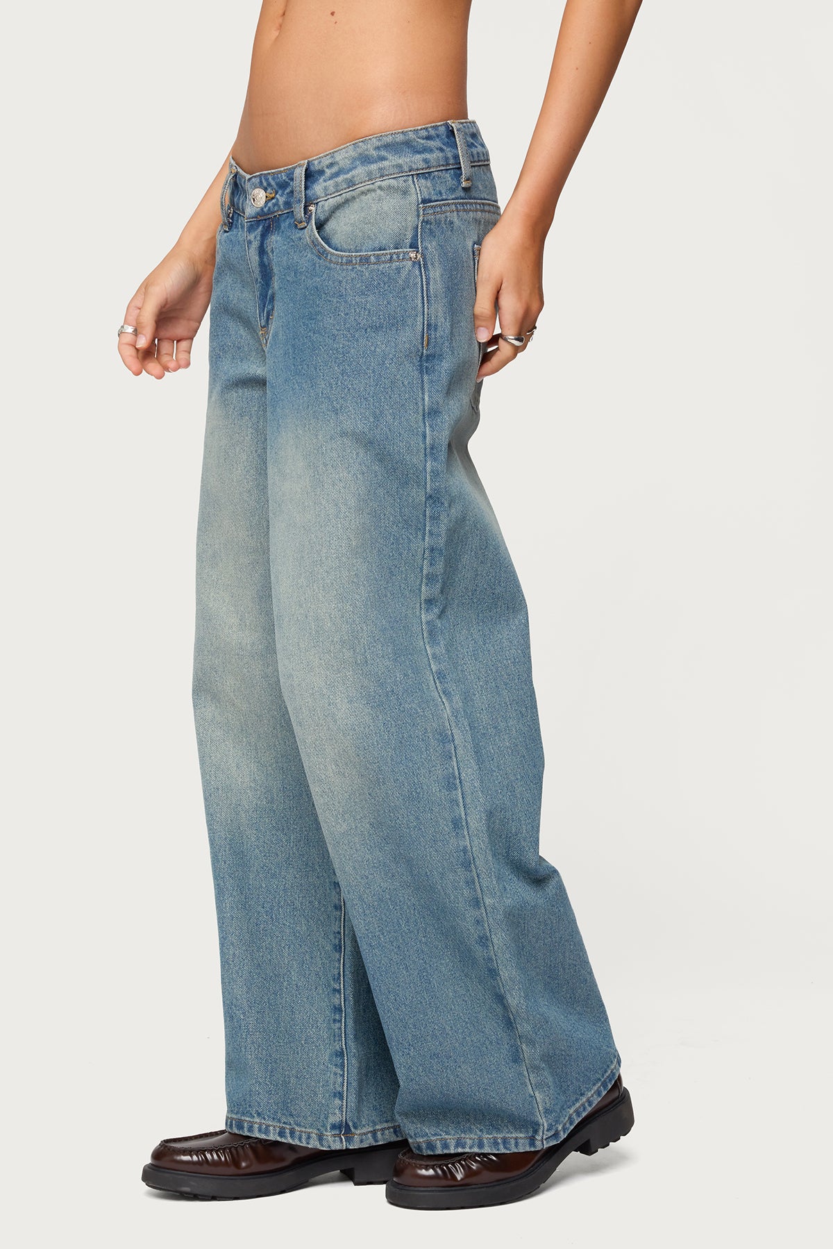 Petite Magda Acid Wash Low Rise Baggy Jeans-Milans Time