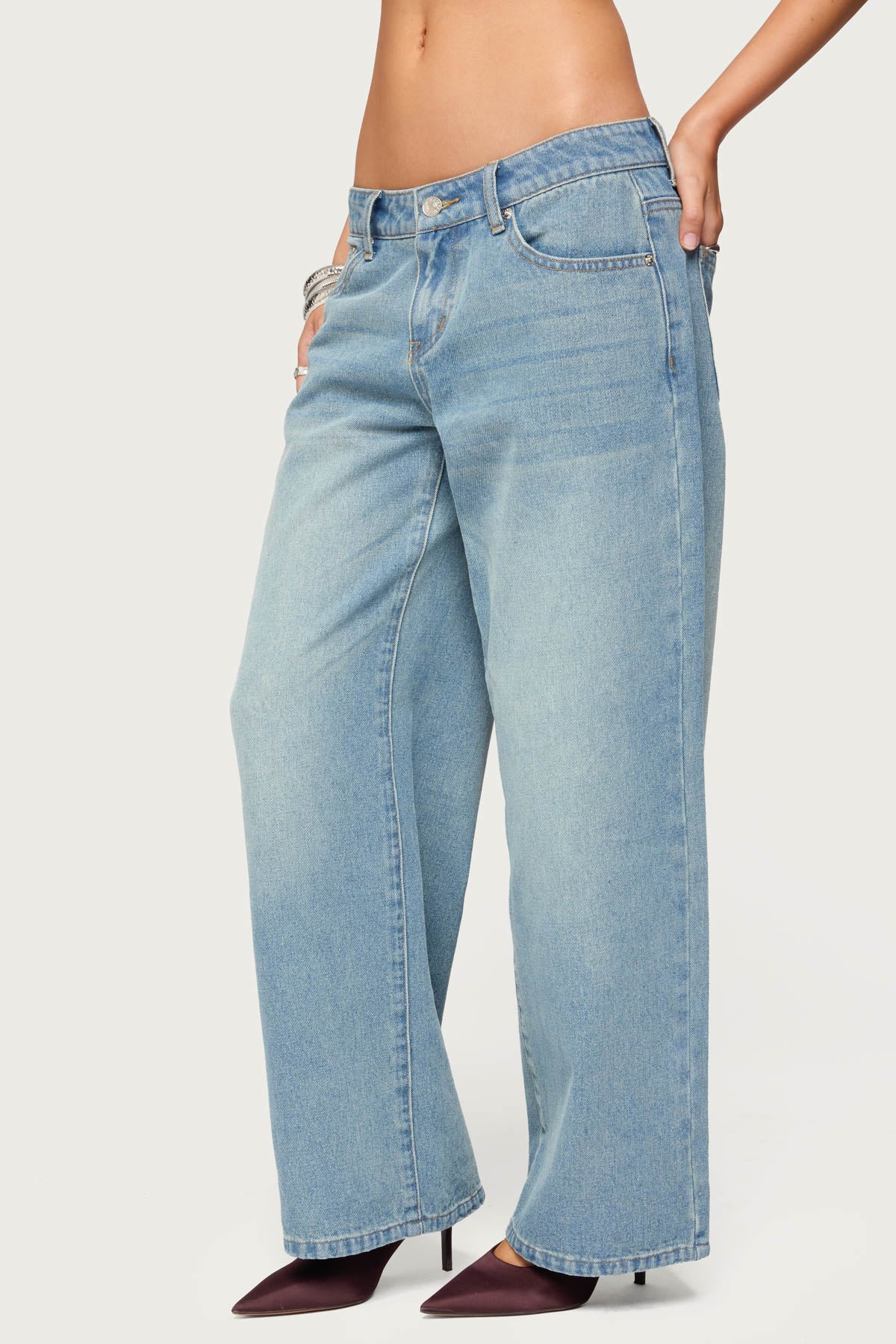 Petite Raelynn Washed Low Rise Baggy Jeans-Milans Time