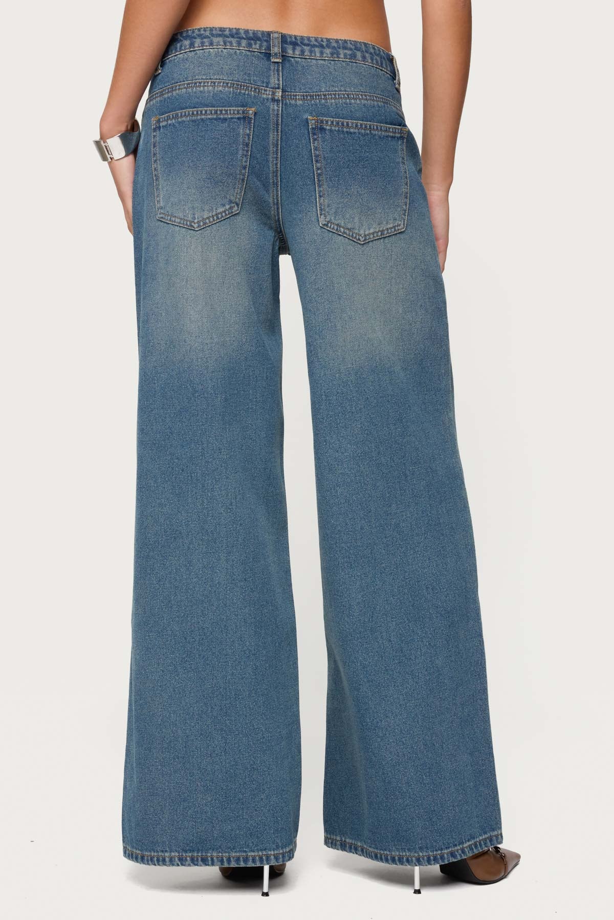 Double Buckle Low Rise Baggy Jeans-Milans Time