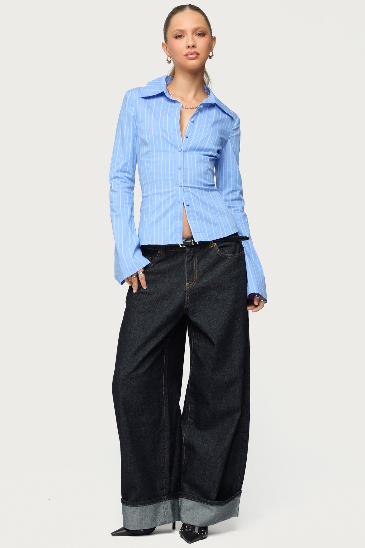 Pinstripe Tailored Button Up Shirt-Milans Time