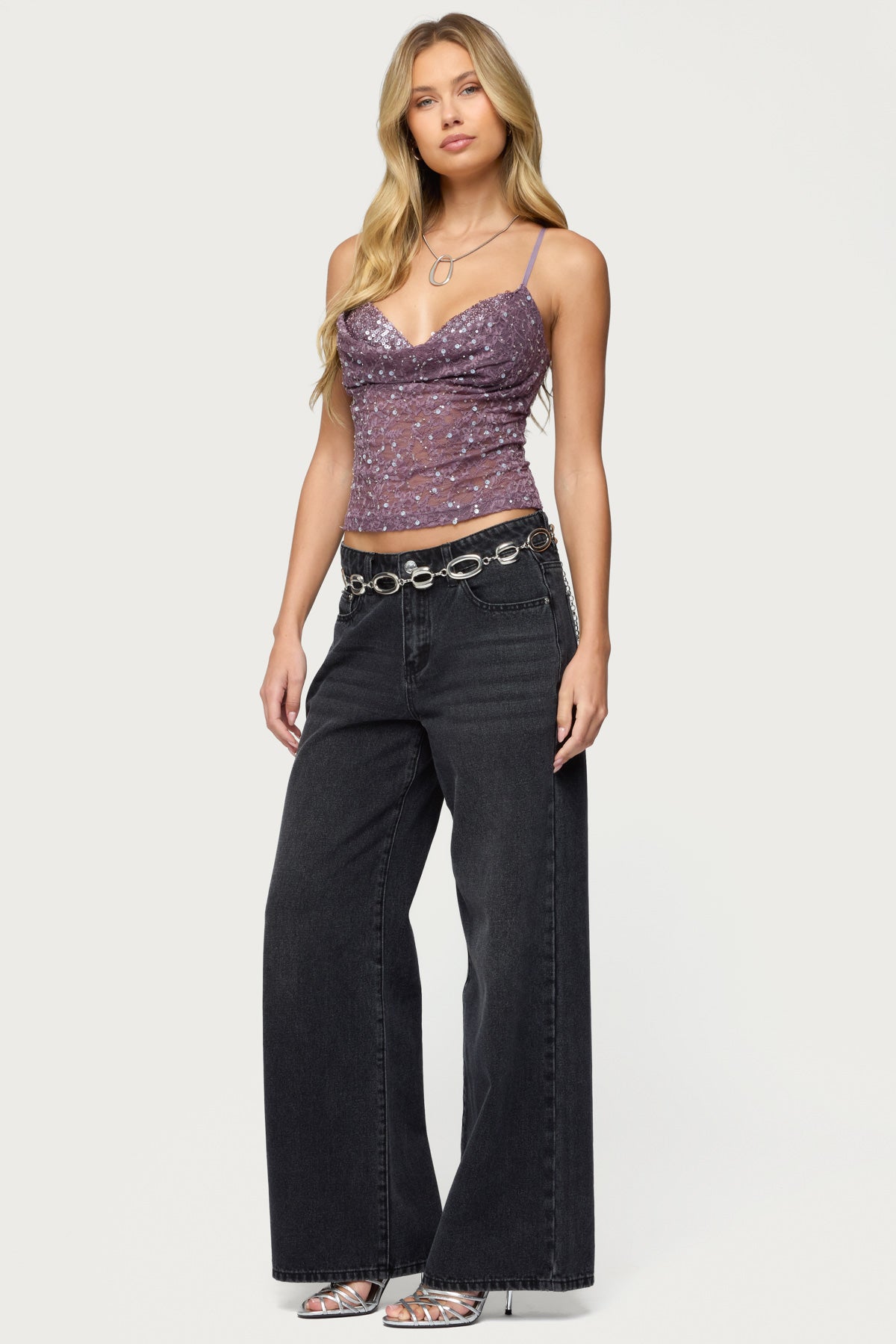 Sequin Layered Bra Cowl Neck Top-Milans Time